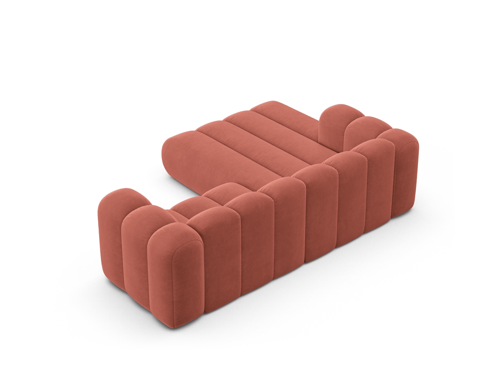Velvet Modular Left Corner Sofa, "Lupine", 3 Seats, 230x177x70