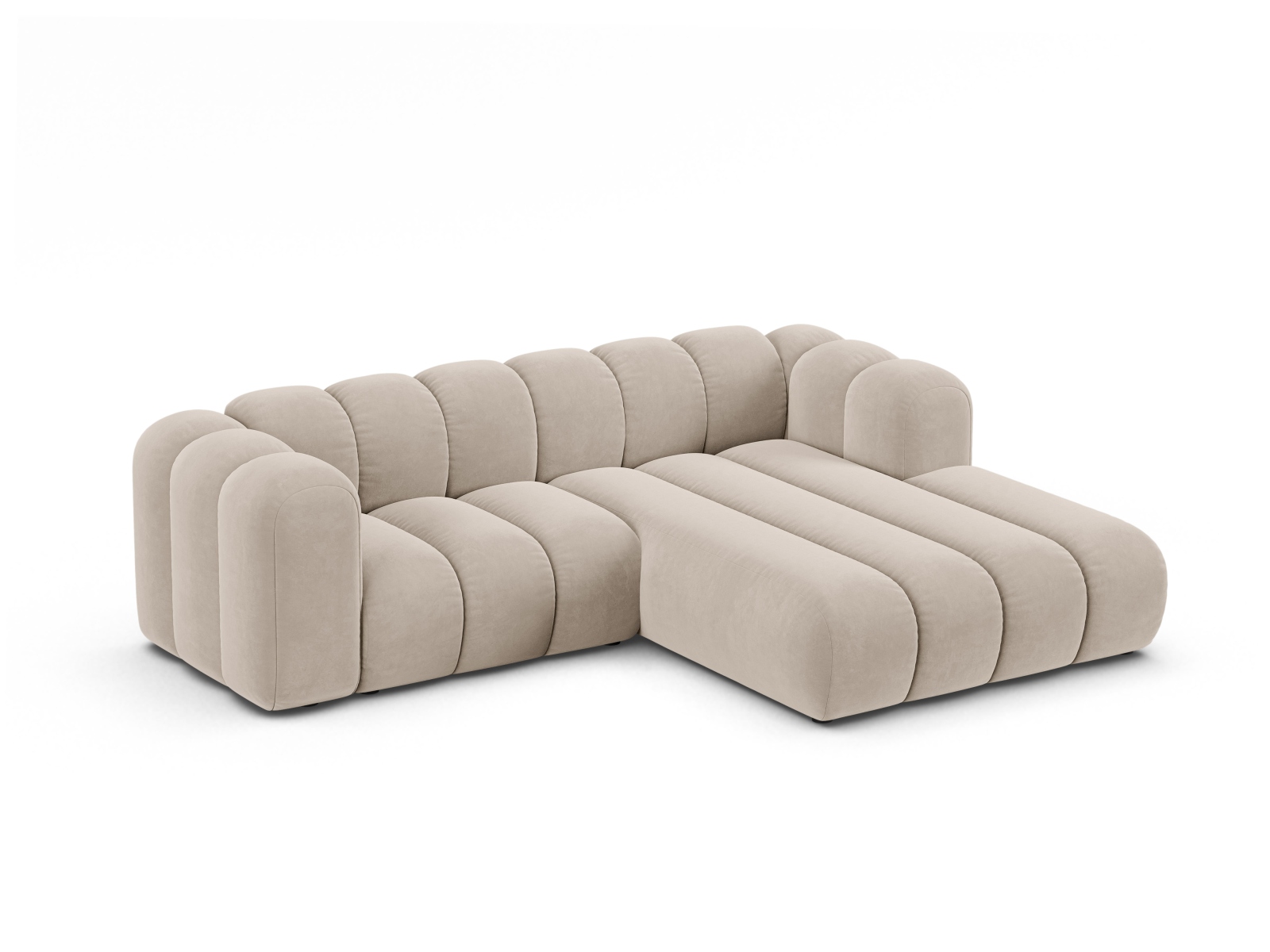 Velvet Modular Right Corner Sofa, "Lupine", 3 Seats, 230x177x70