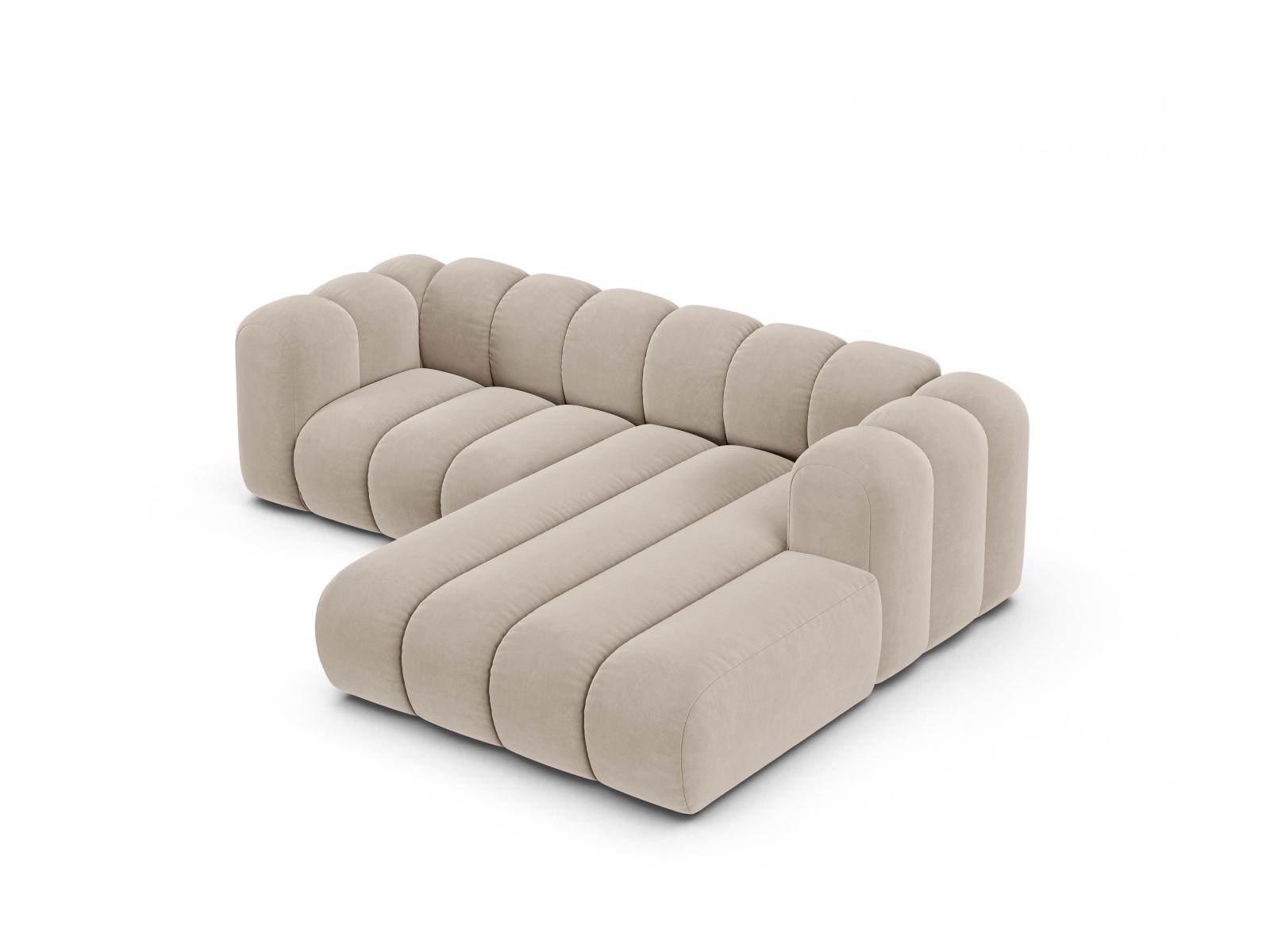 Velvet Modular Right Corner Sofa, "Lupine", 3 Seats, 230x177x70