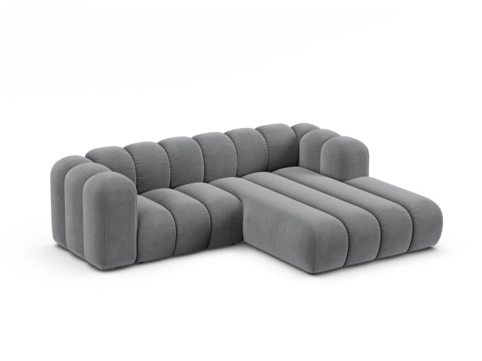 Velvet Modular Right Corner Sofa, "Lupine", 3 Seats, 230x177x70
