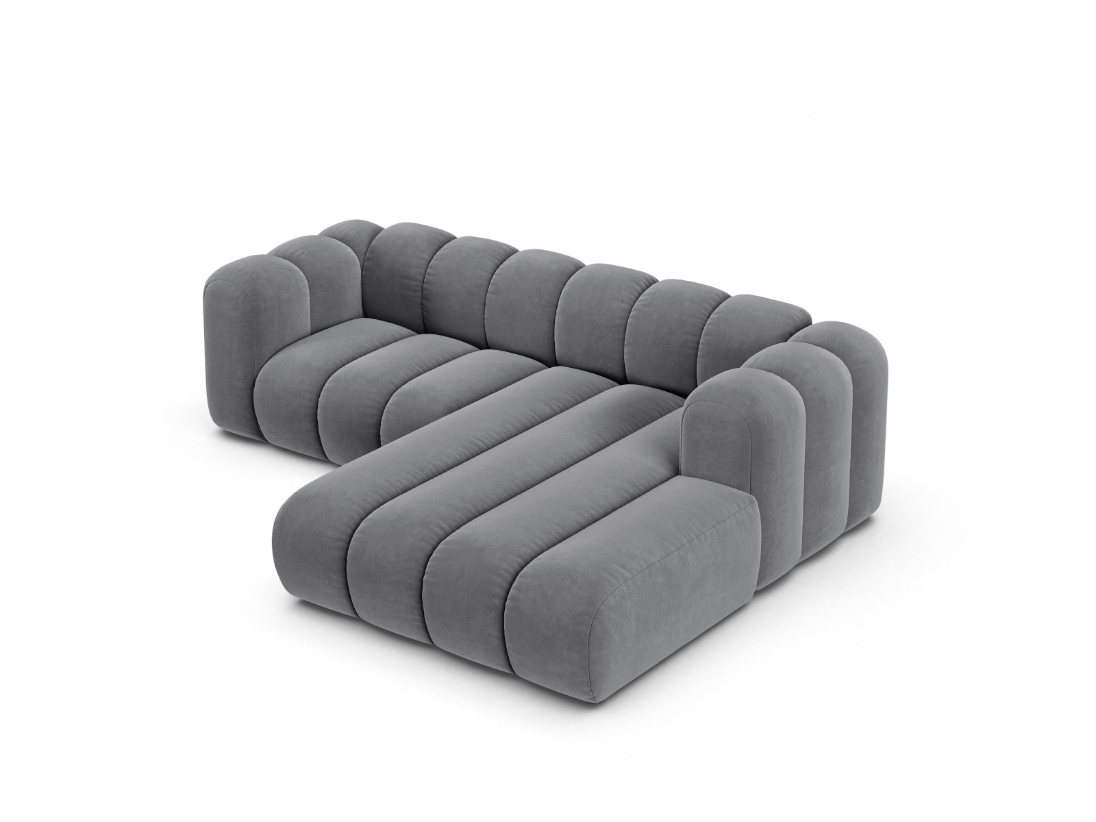 Velvet Modular Right Corner Sofa, "Lupine", 3 Seats, 230x177x70