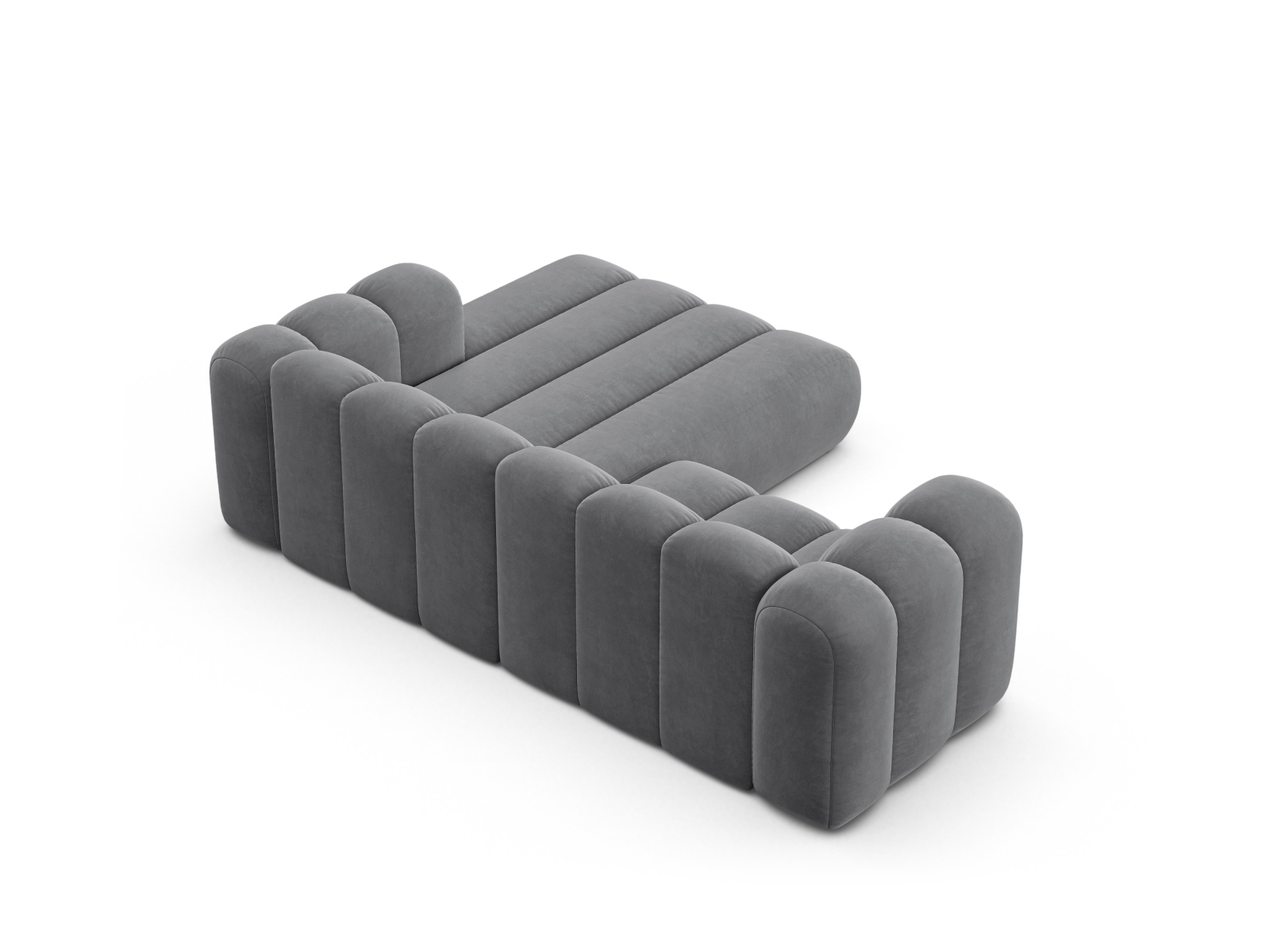 Velvet Modular Right Corner Sofa, "Lupine", 3 Seats, 230x177x70