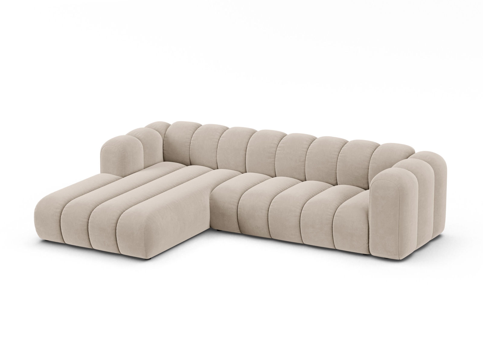Velvet Modular Left Corner Sofa, "Lupine", 4 Seats, 290x177x70