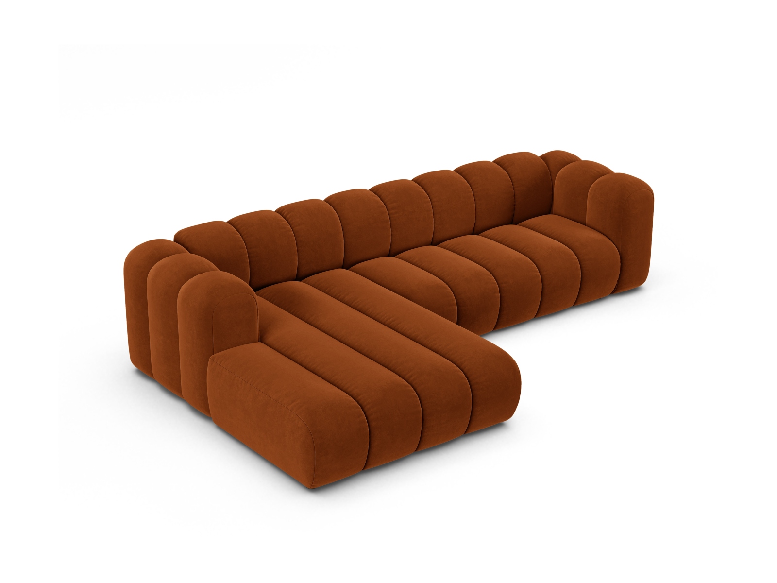 Velvet Modular Left Corner Sofa, "Lupine", 4 Seats, 290x177x70
