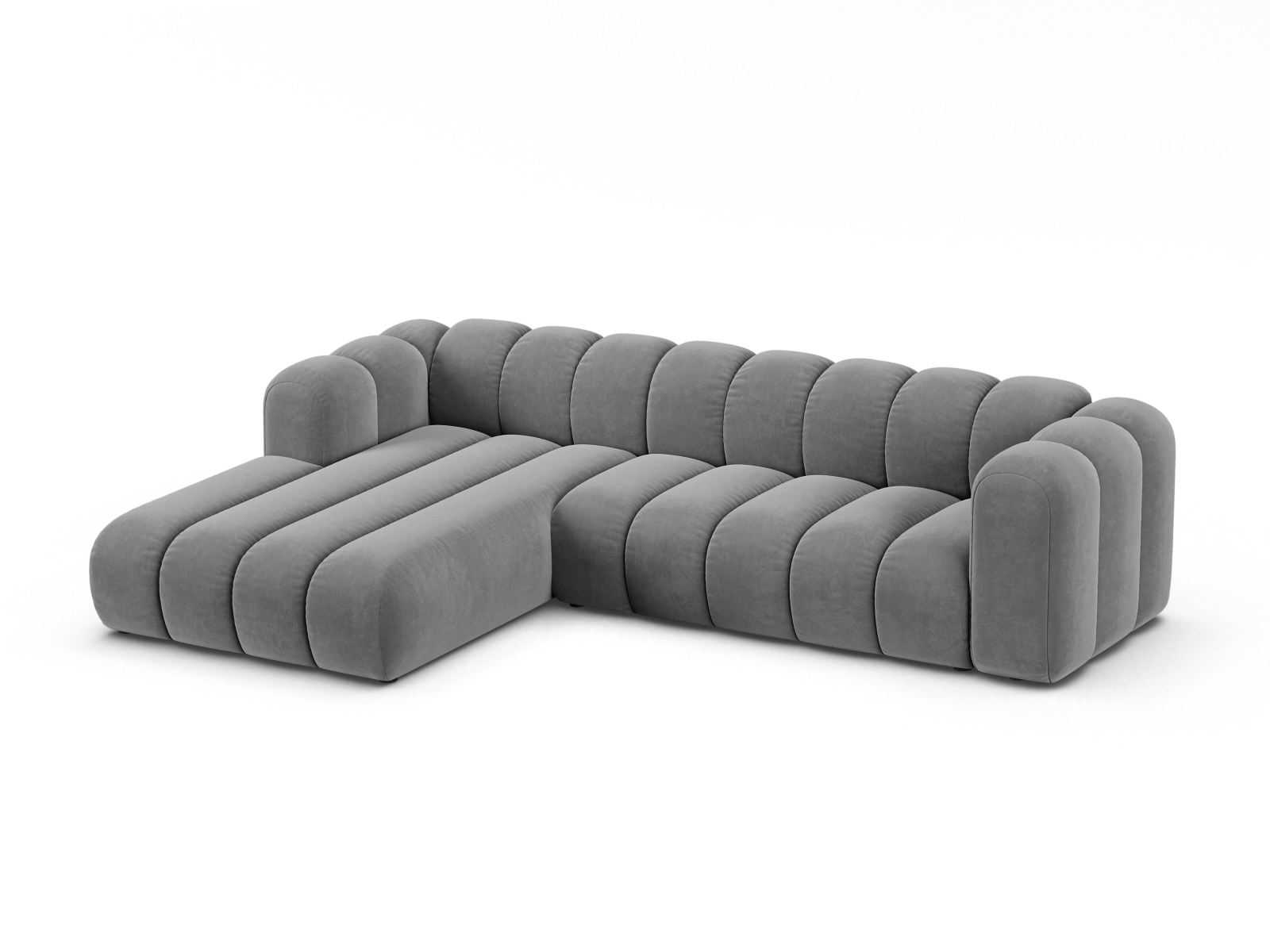 Velvet Modular Left Corner Sofa, "Lupine", 4 Seats, 290x177x70
