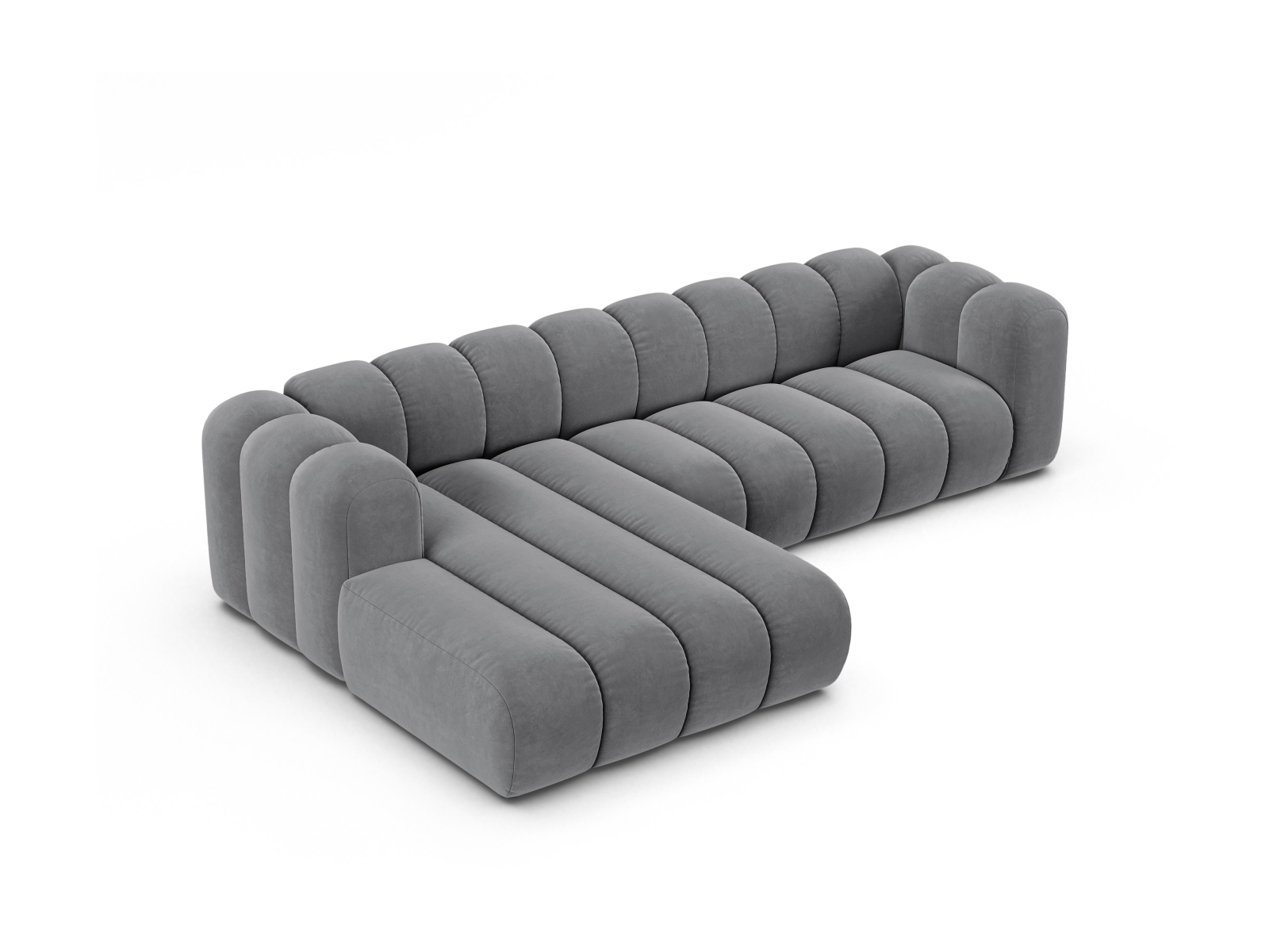 Velvet Modular Left Corner Sofa, "Lupine", 4 Seats, 290x177x70