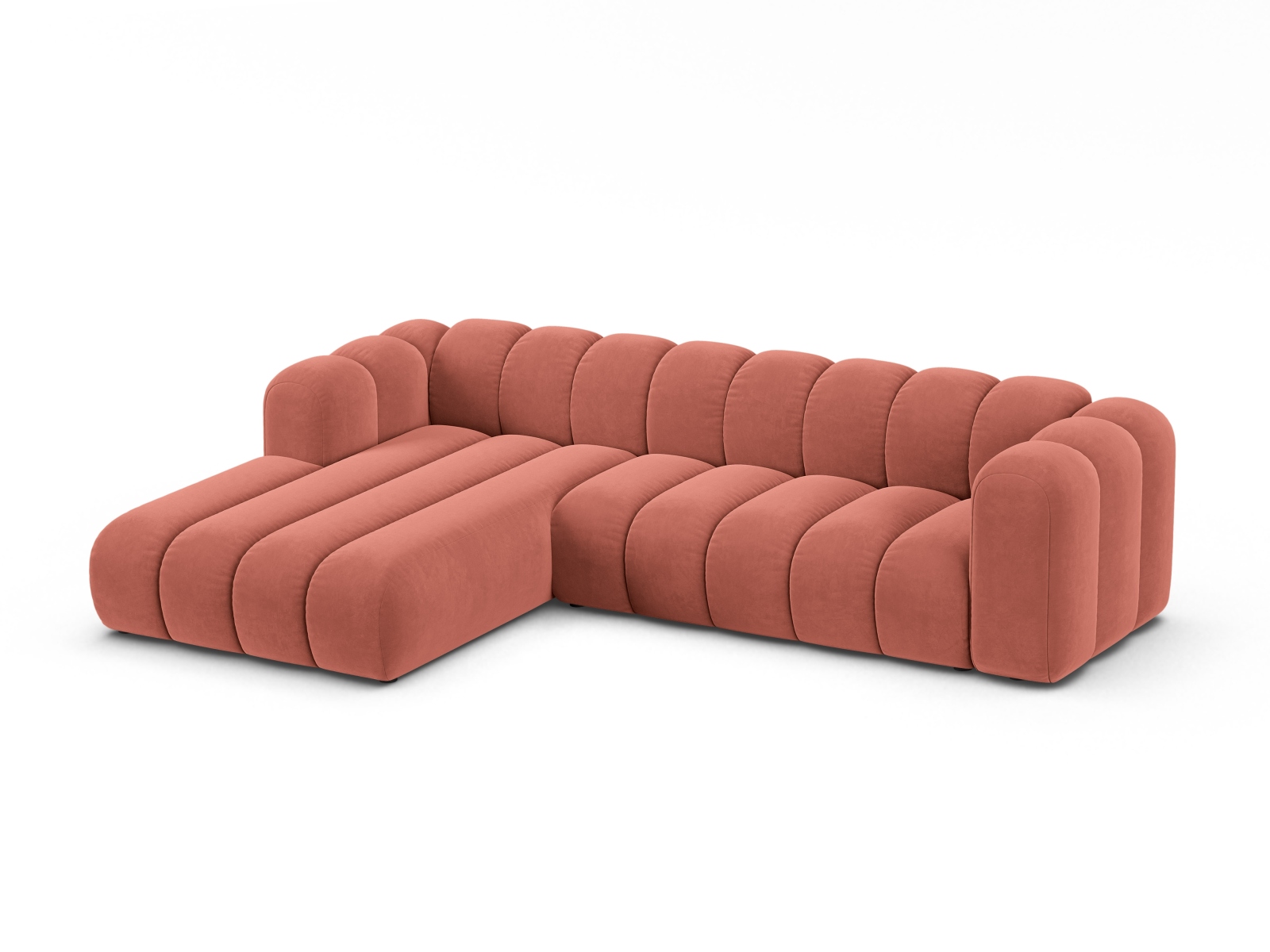 Velvet Modular Left Corner Sofa, "Lupine", 4 Seats, 290x177x70