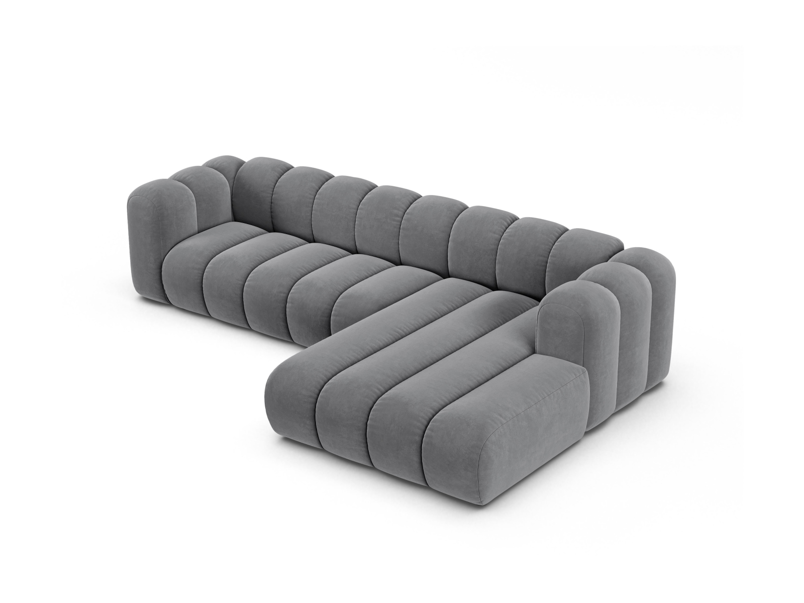Velvet Modular Right Corner Sofa, "Lupine", 4 Seats, 290x177x70