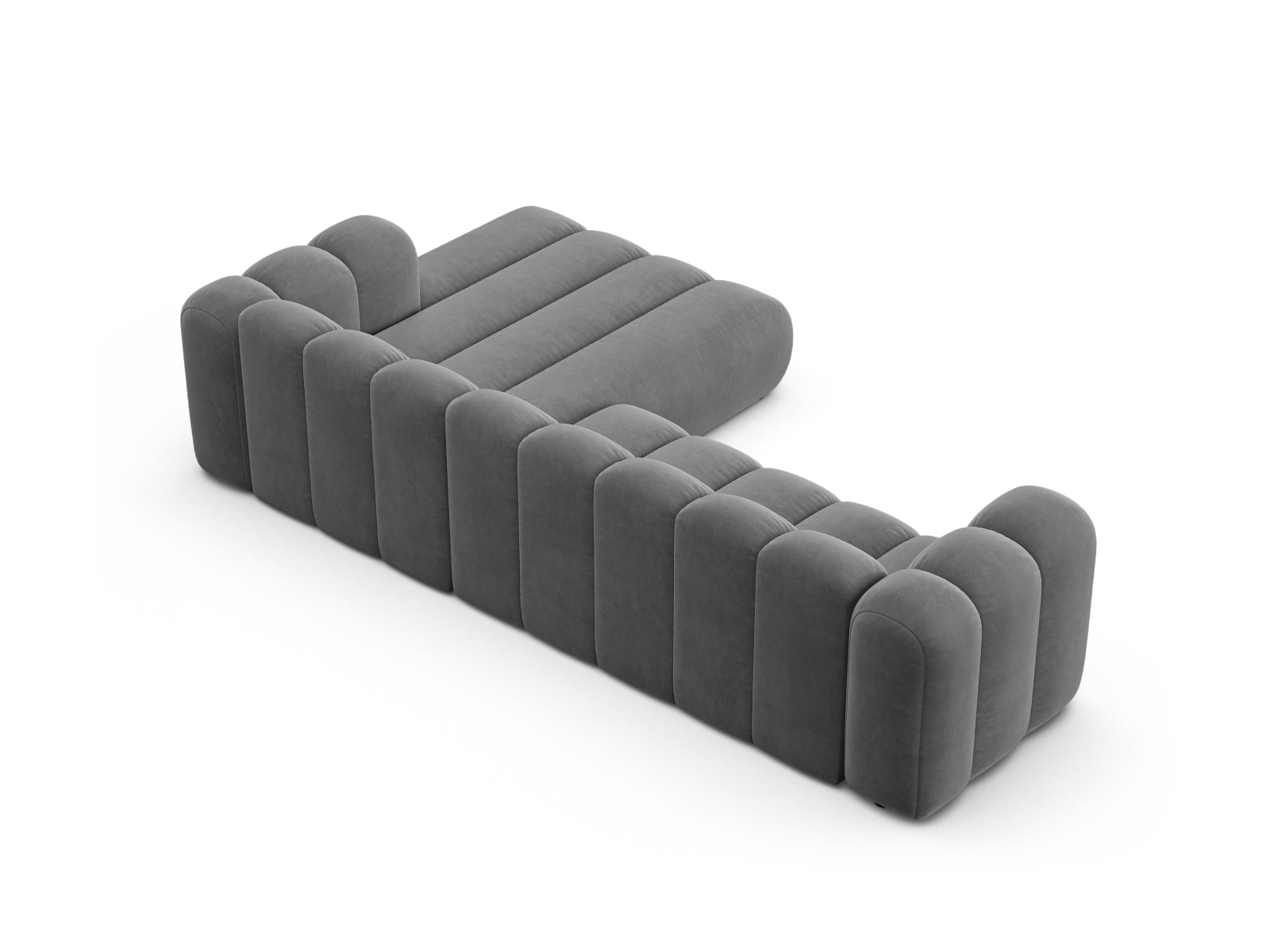 Velvet Modular Right Corner Sofa, "Lupine", 4 Seats, 290x177x70