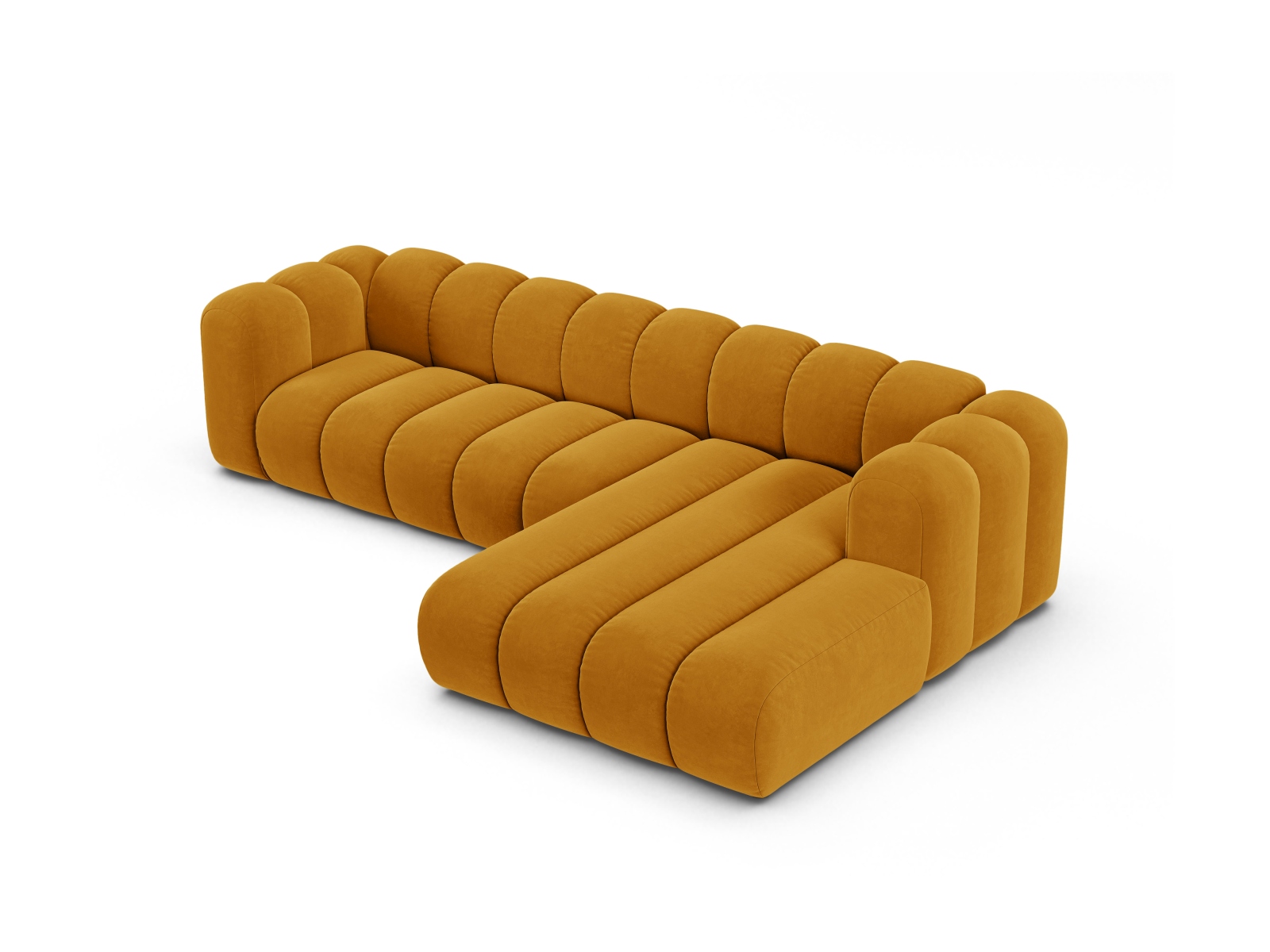 Velvet Modular Right Corner Sofa, "Lupine", 4 Seats, 290x177x70