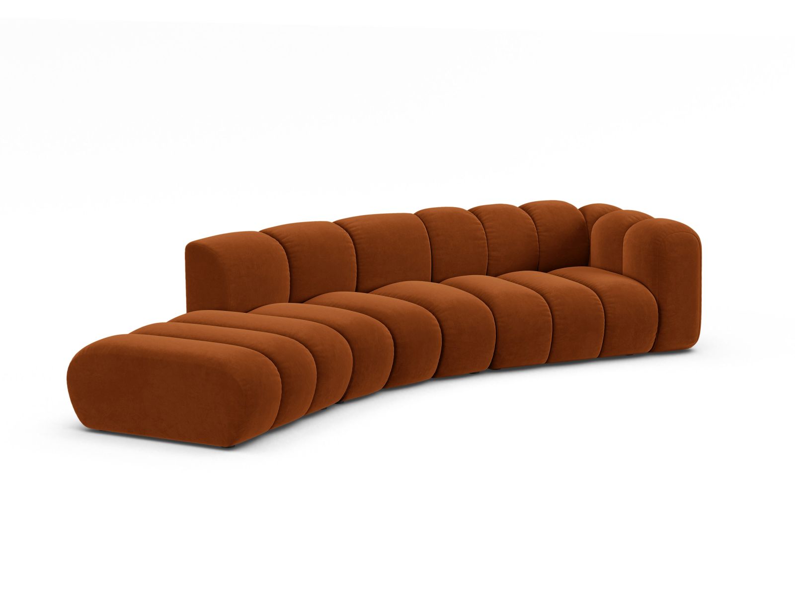 Velvet Left Modular Sofa, "Lupine", 5 Seats, 335x166x70