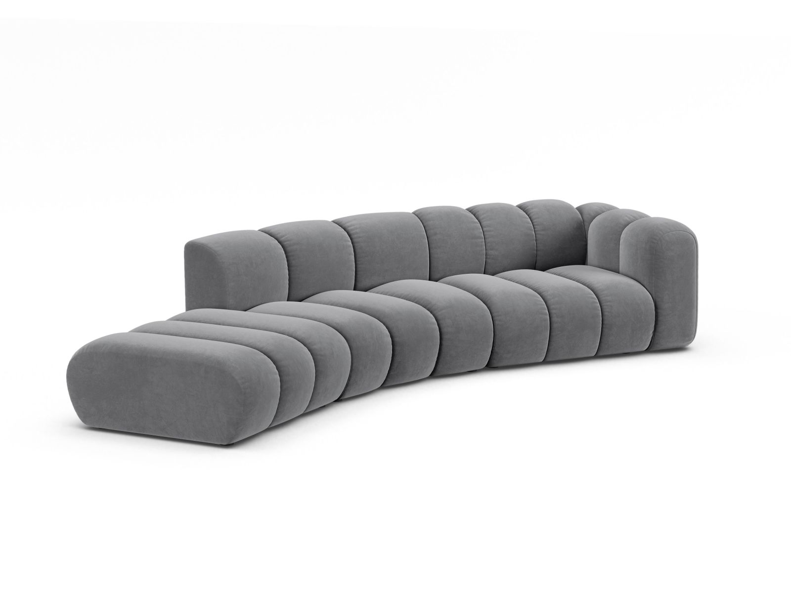 Velvet Left Modular Sofa, "Lupine", 5 Seats, 335x166x70