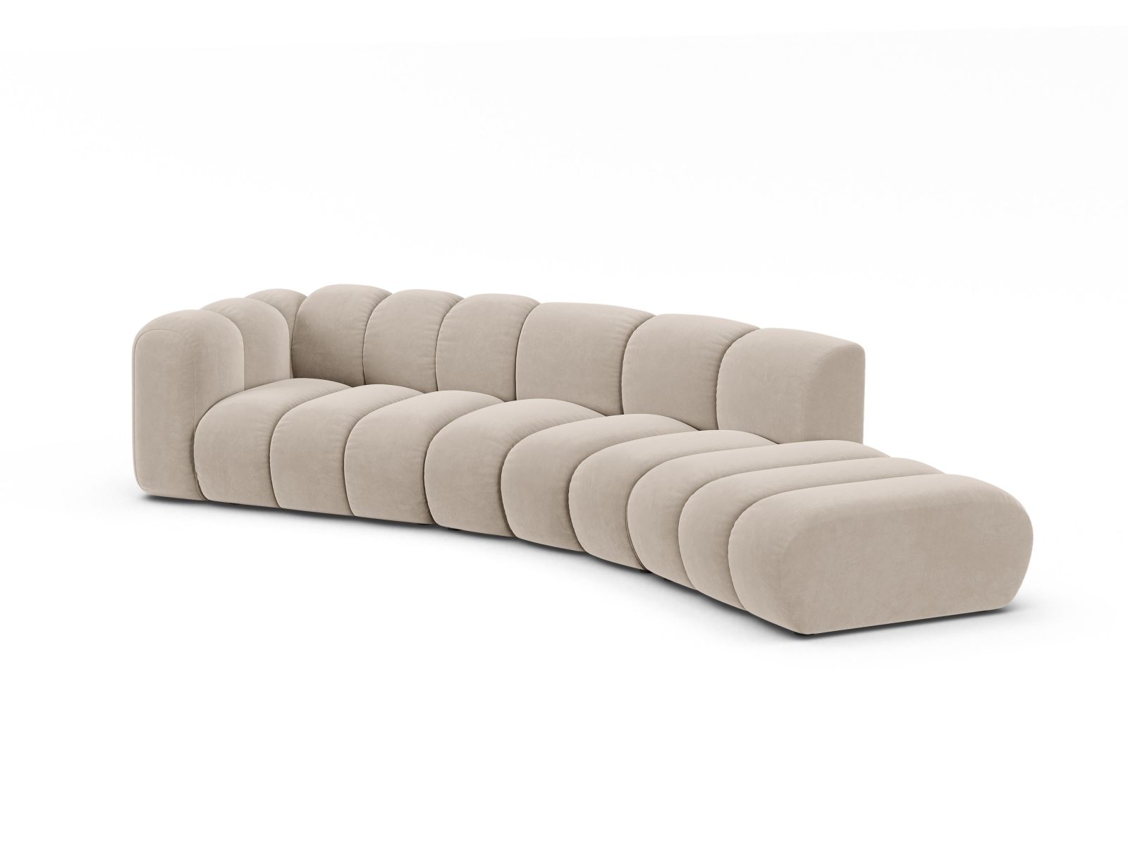 Velvet Right Modular Sofa, "Lupine", 5 Seats, 335x166x70