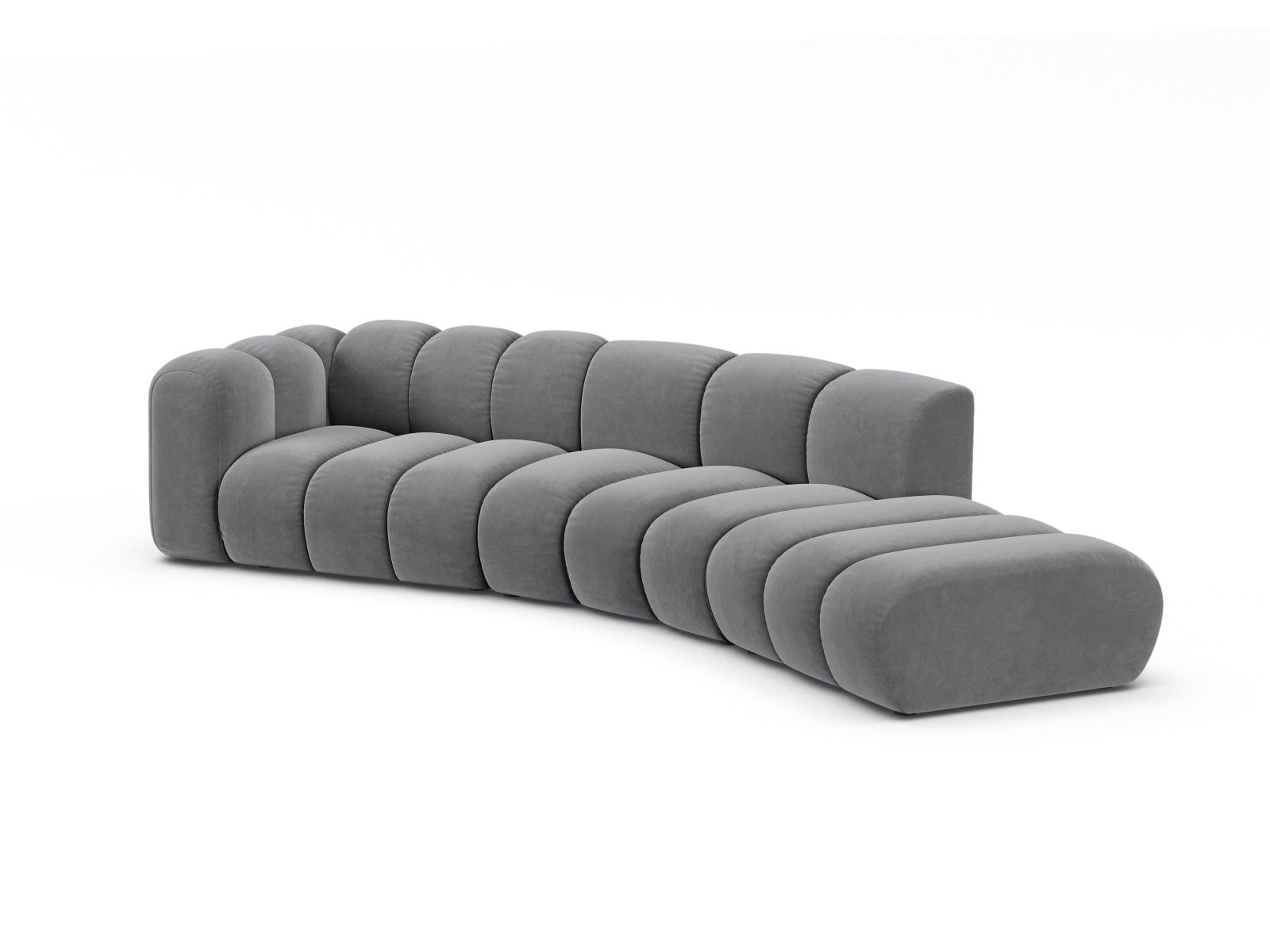 Velvet Right Modular Sofa, "Lupine", 5 Seats, 335x166x70