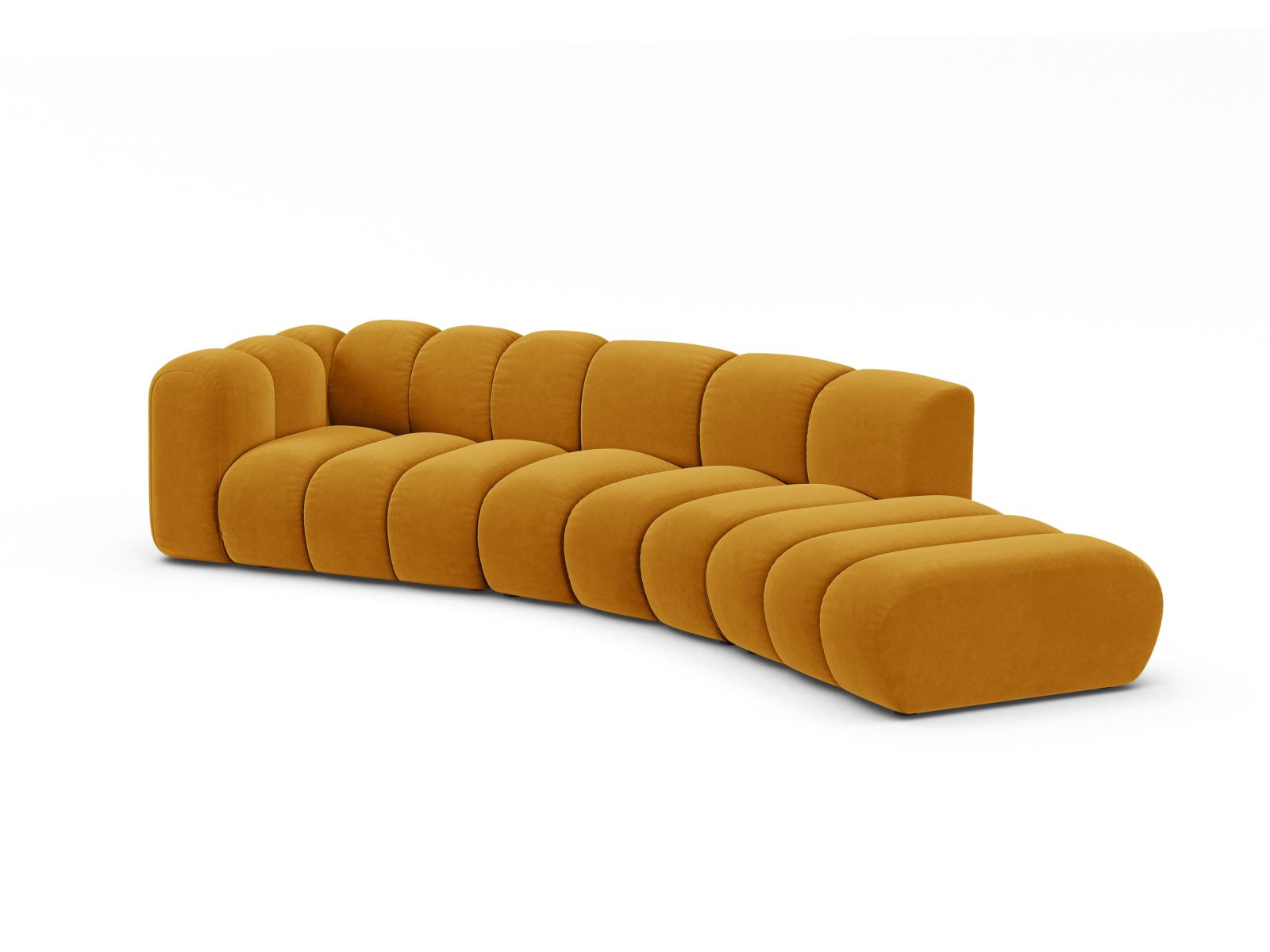 Velvet Right Modular Sofa, "Lupine", 5 Seats, 335x166x70