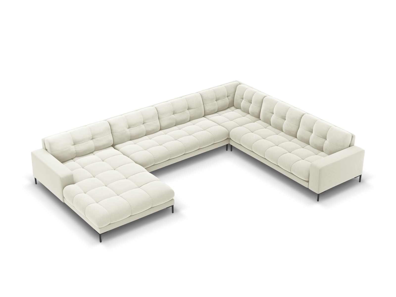 Velvet Panoramic Right Corner Sofa, "Mamaia", 7 Seats, 327x256x75
