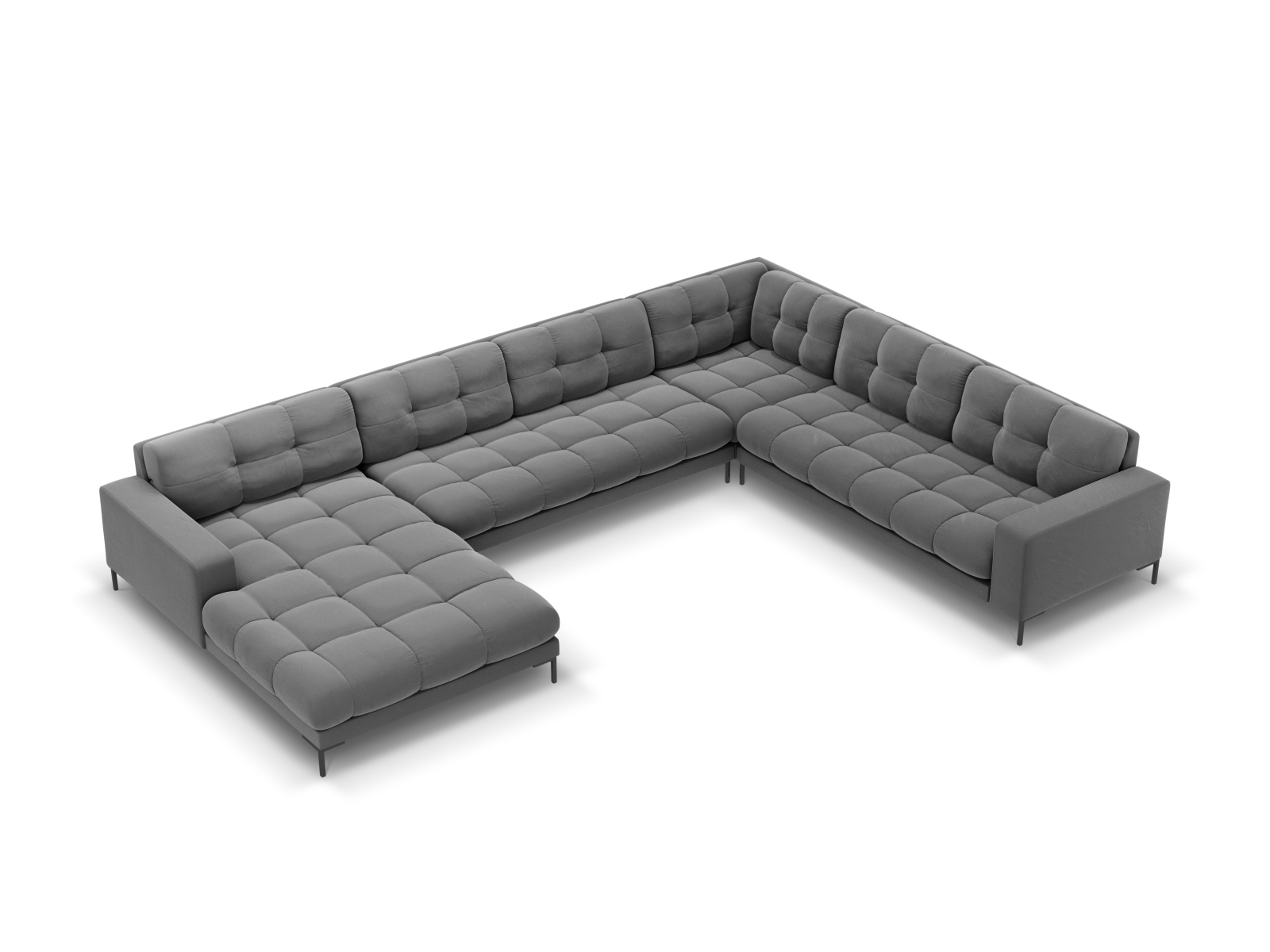 Velvet Panoramic Right Corner Sofa, "Mamaia", 7 Seats, 327x256x75