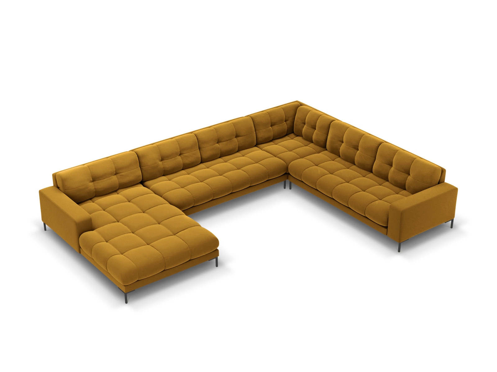 Velvet Panoramic Right Corner Sofa, "Mamaia", 7 Seats, 327x256x75