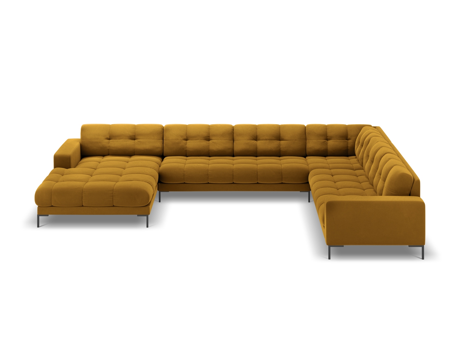 Velvet Panoramic Right Corner Sofa, "Mamaia", 7 Seats, 327x256x75