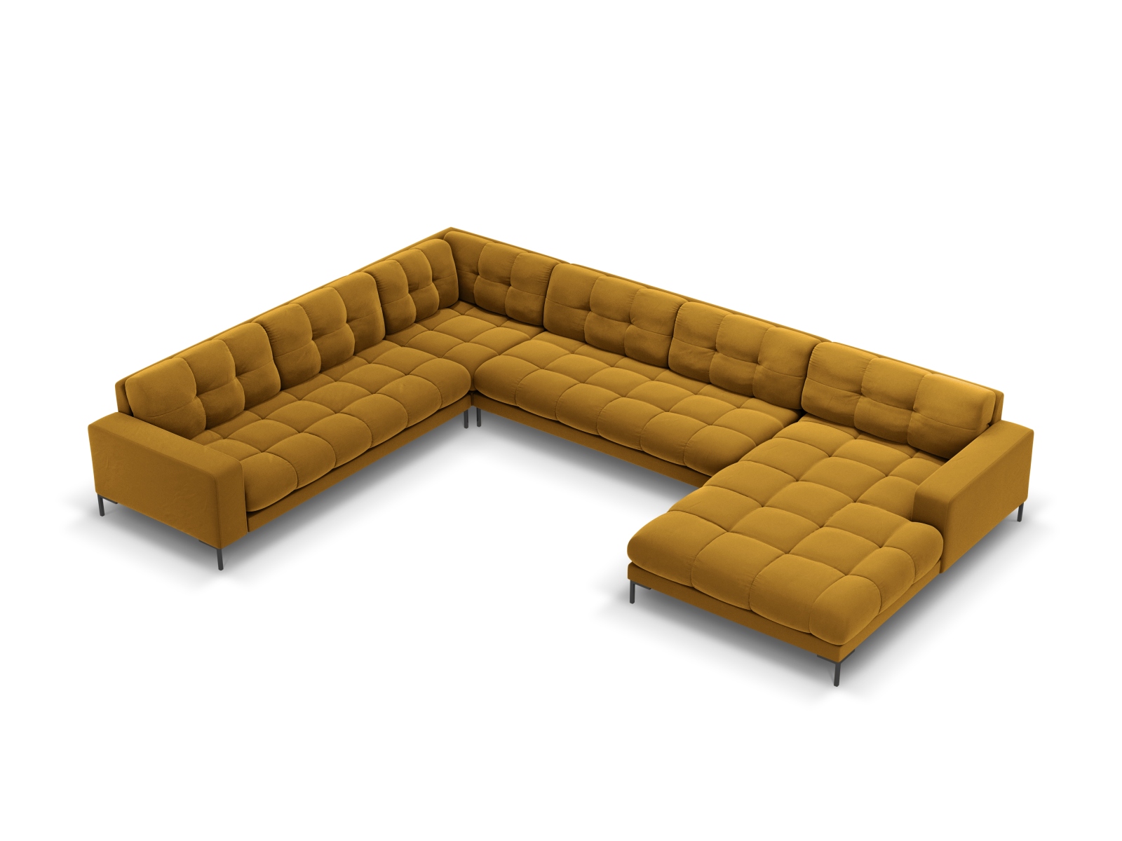 Velvet Panoramic Left Corner Sofa, "Mamaia", 7 Seats, 327x256x75
