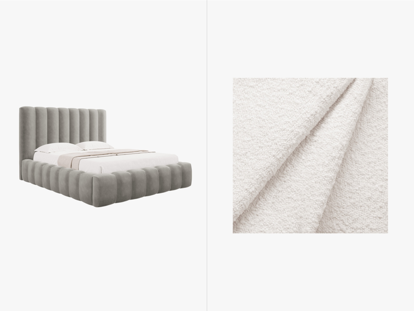 Boucle Storage Bed with Headboard, "Kelp", 165x230x125