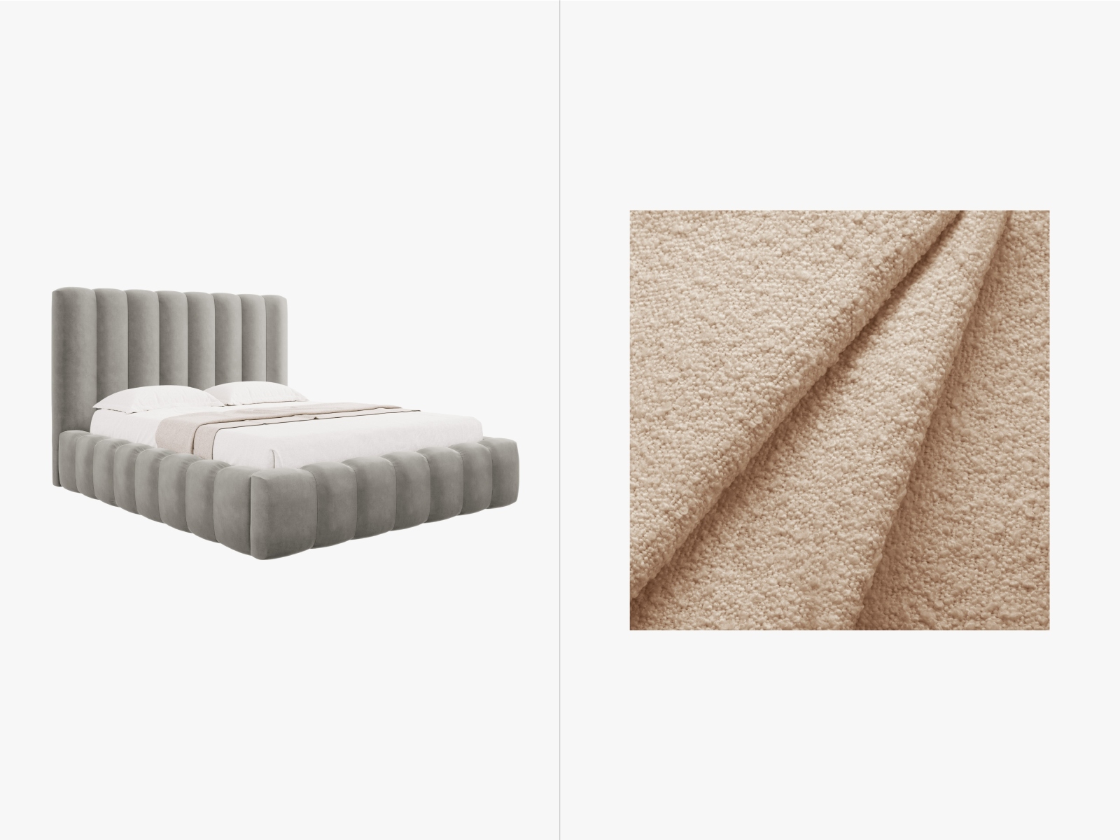 Boucle Storage Bed with Headboard, "Kelp", 165x230x125