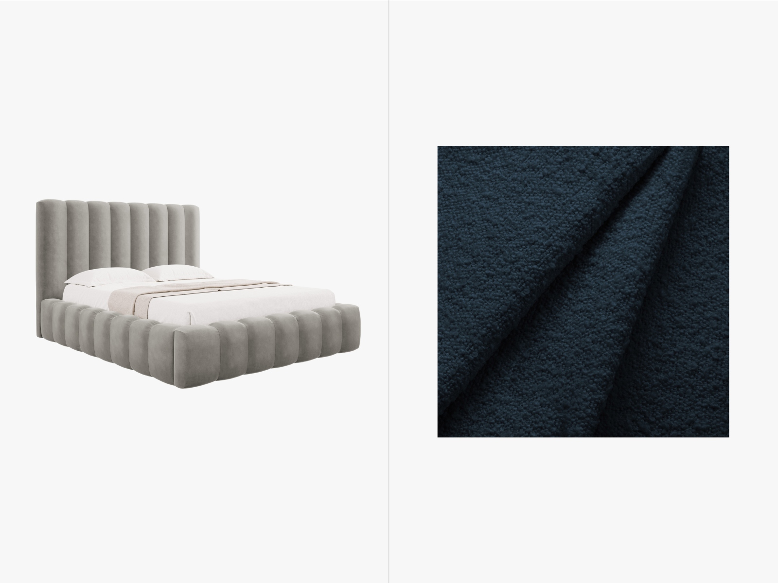 Boucle Storage Bed with Headboard, "Kelp", 165x230x125