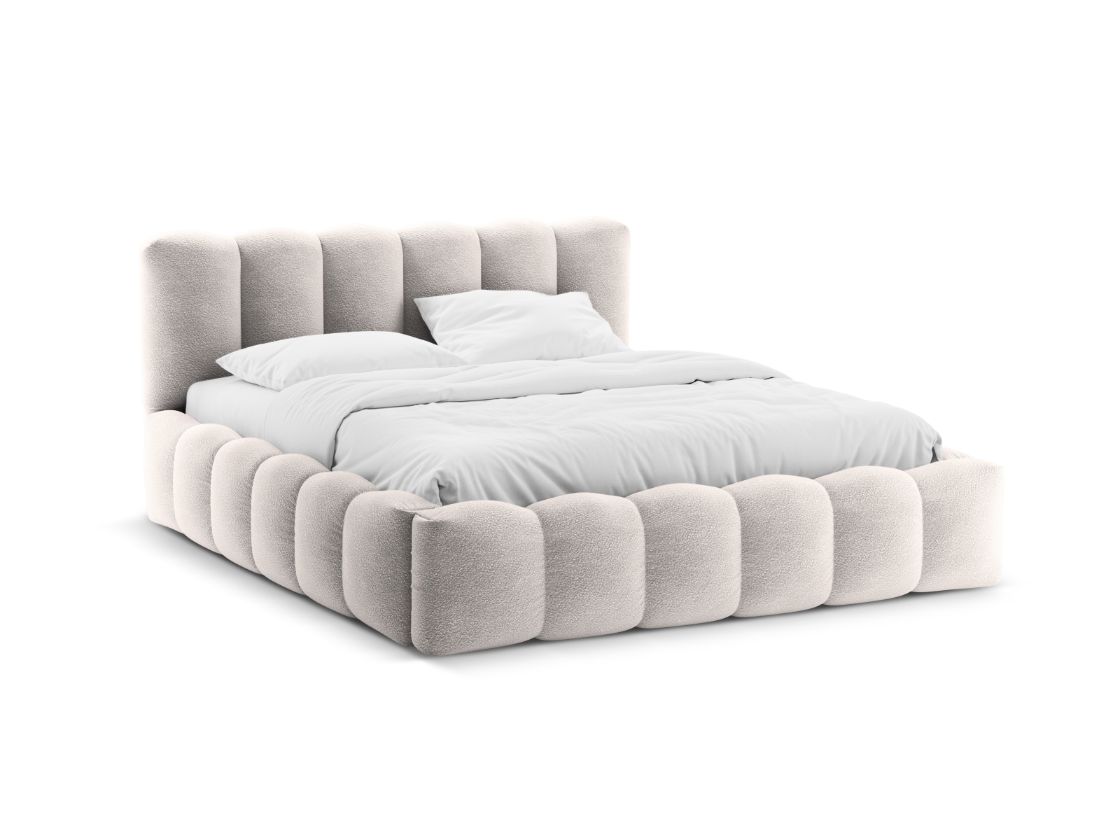 Boucle Storage Bed with Headboard, "Lupine", 166x226x95