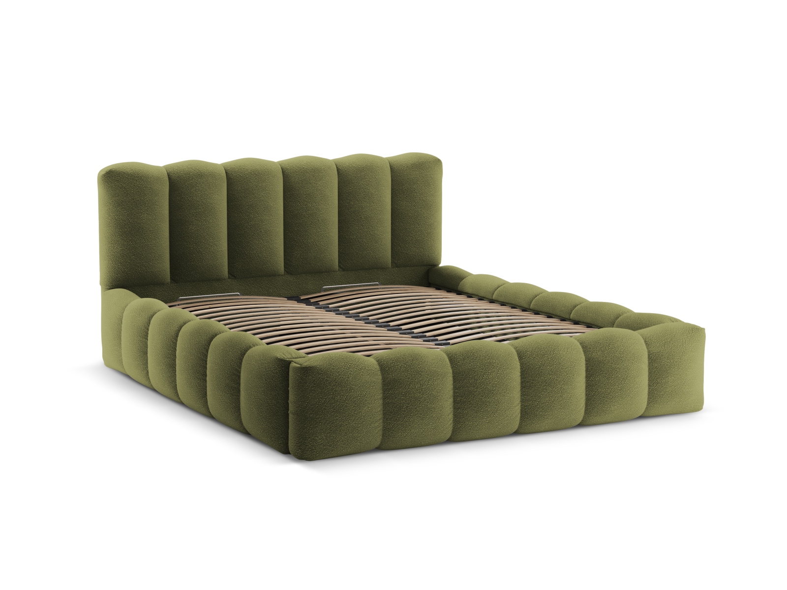Boucle Storage Bed with Headboard, "Lupine", 166x226x95