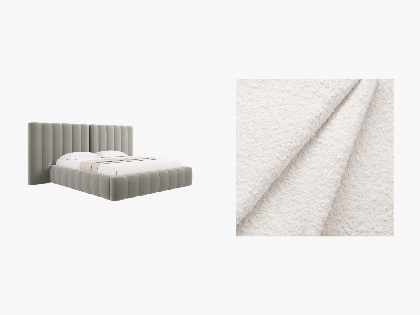 Boucle Storage Bed With Double Headboard, "Kelp", 250x230x100