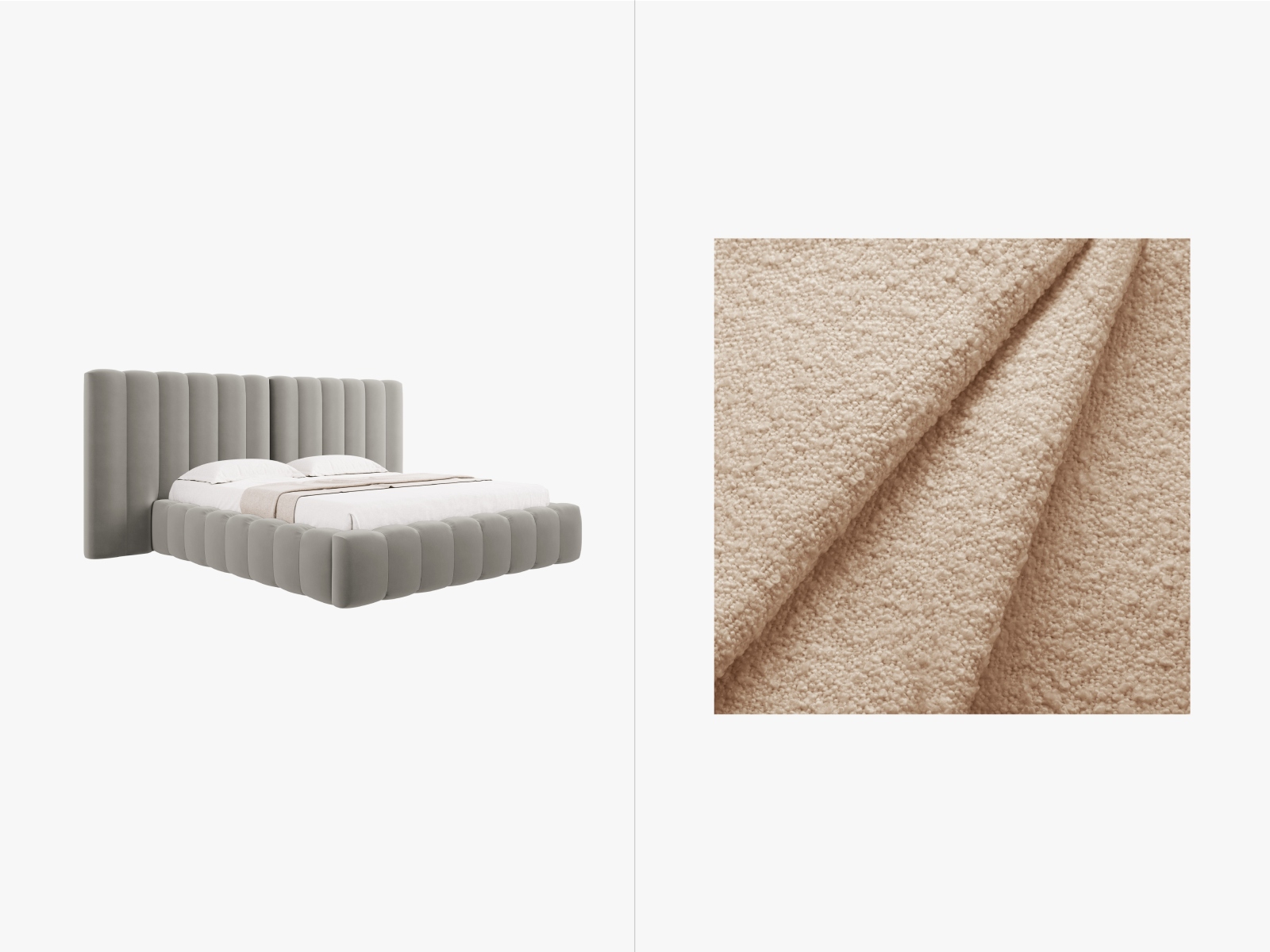 Boucle Storage Bed With Double Headboard, "Kelp", 250x230x100