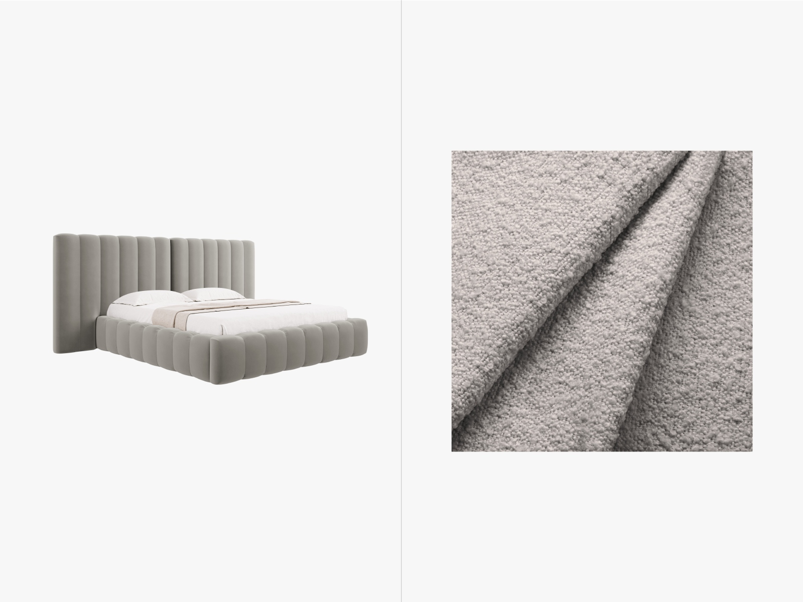 Boucle Storage Bed With Double Headboard, "Kelp", 250x230x100