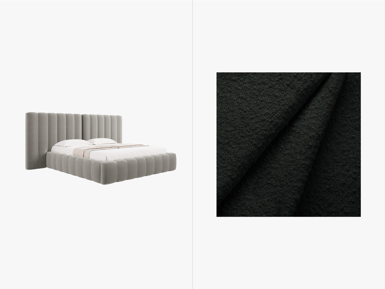 Boucle Storage Bed With Double Headboard, "Kelp", 250x230x100