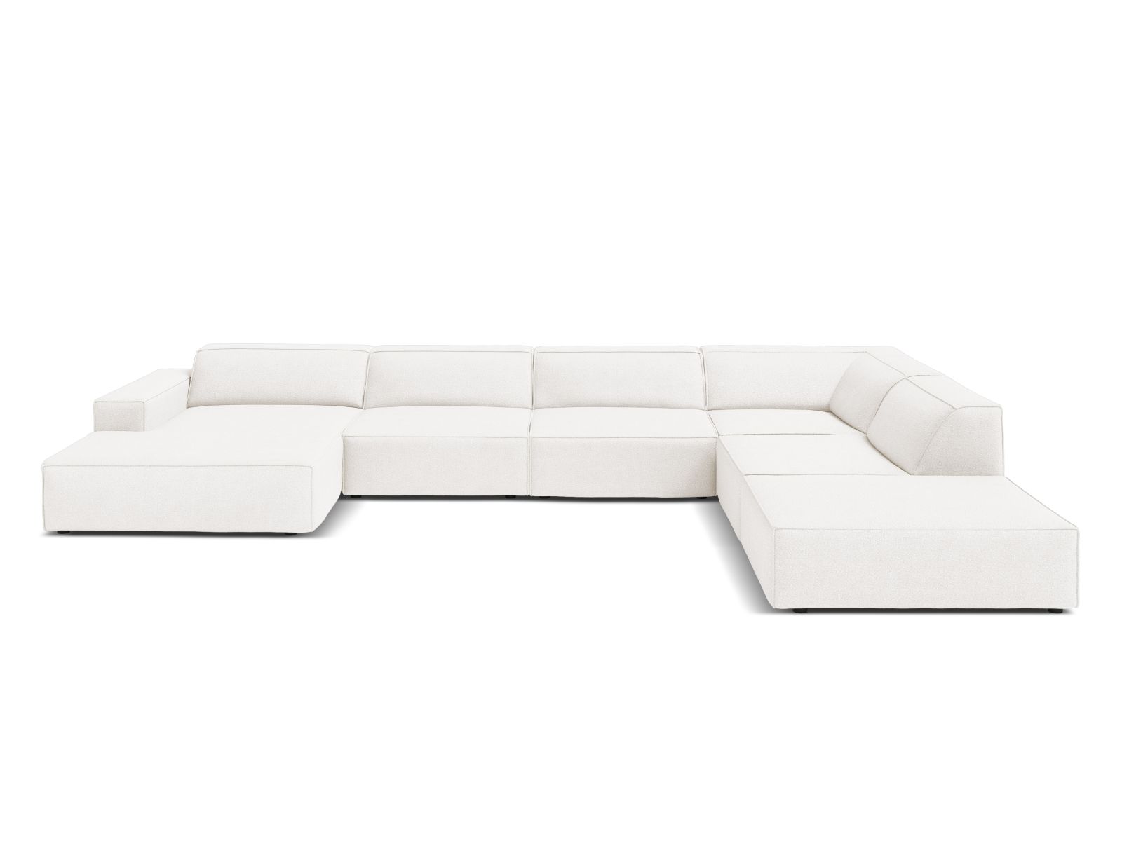 Boucle Modular Panoramic Right Corner Sofa, "Jodie", 7 Seats, 361x258x77