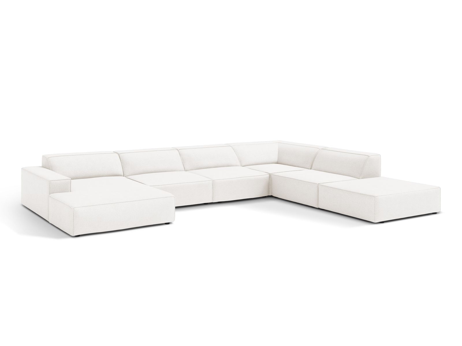 Boucle Modular Panoramic Right Corner Sofa, "Jodie", 7 Seats, 361x258x77