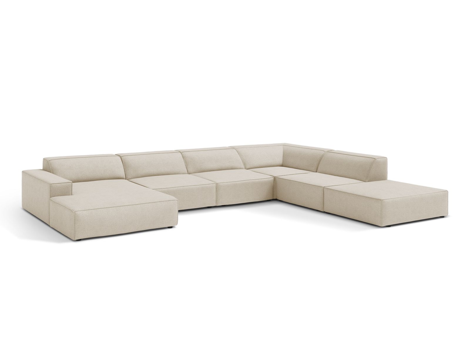 Boucle Modular Panoramic Right Corner Sofa, "Jodie", 7 Seats, 361x258x77