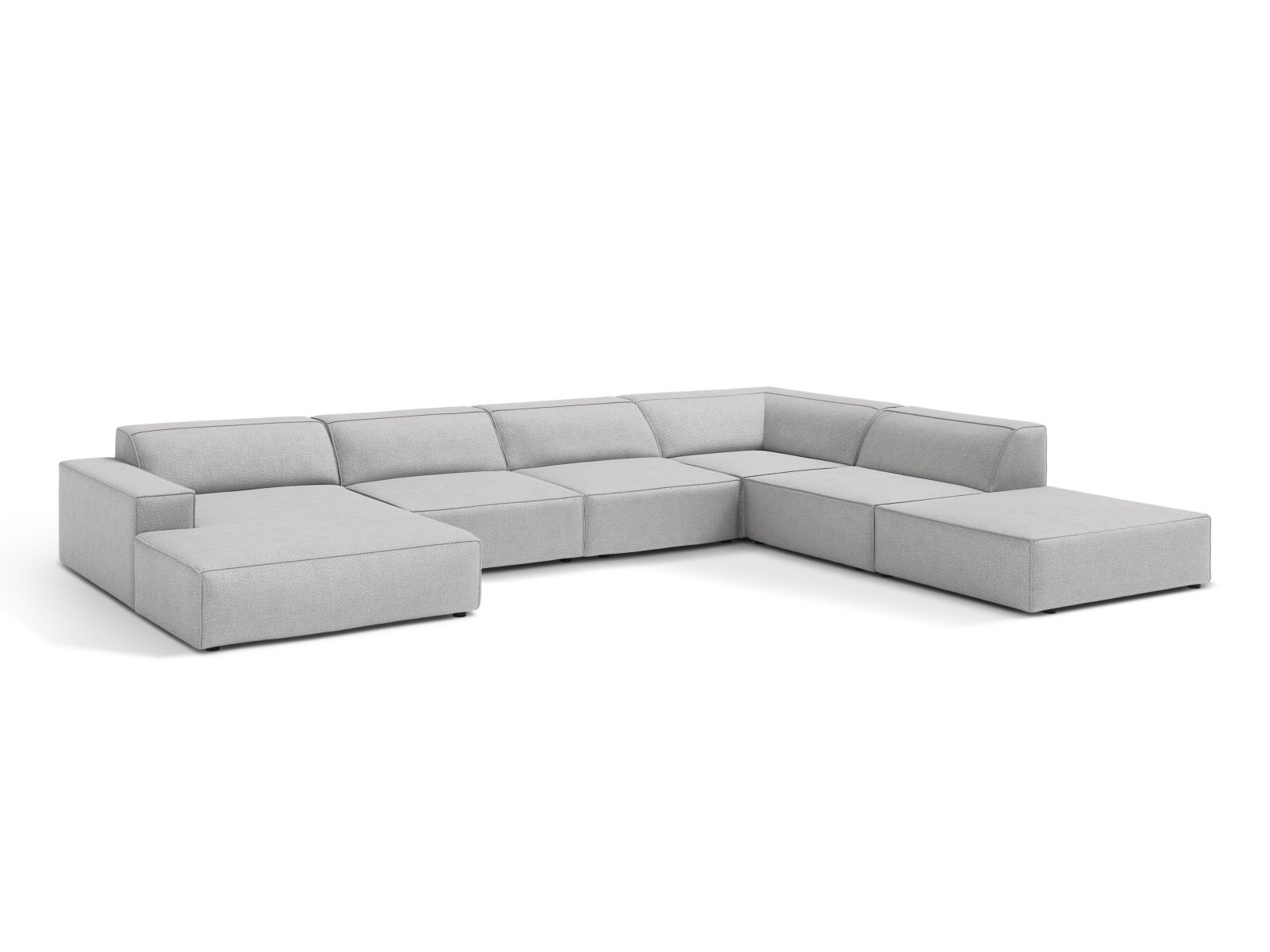 Boucle Modular Panoramic Right Corner Sofa, "Jodie", 7 Seats, 361x258x77