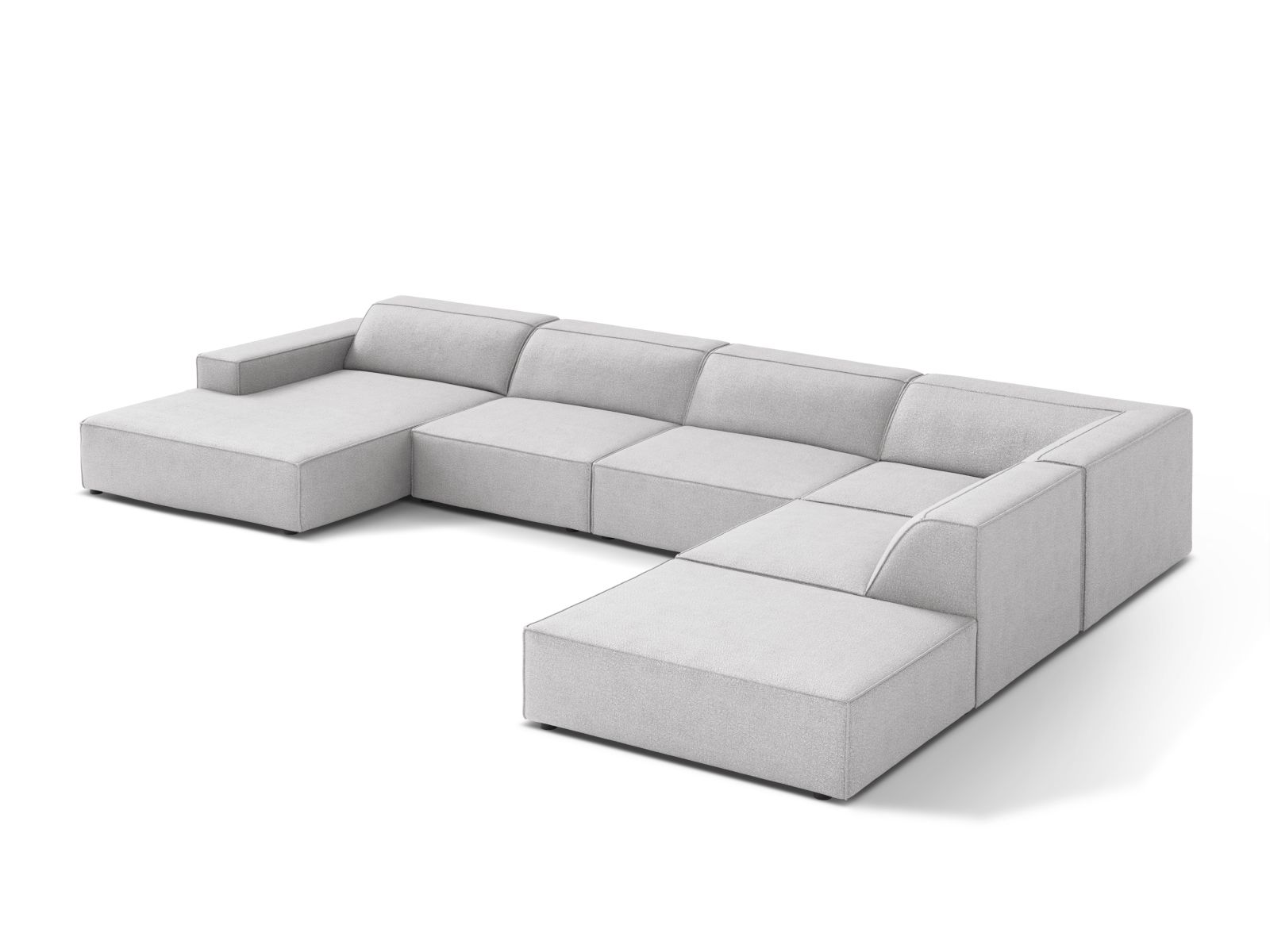 Boucle Modular Panoramic Right Corner Sofa, "Jodie", 7 Seats, 361x258x77