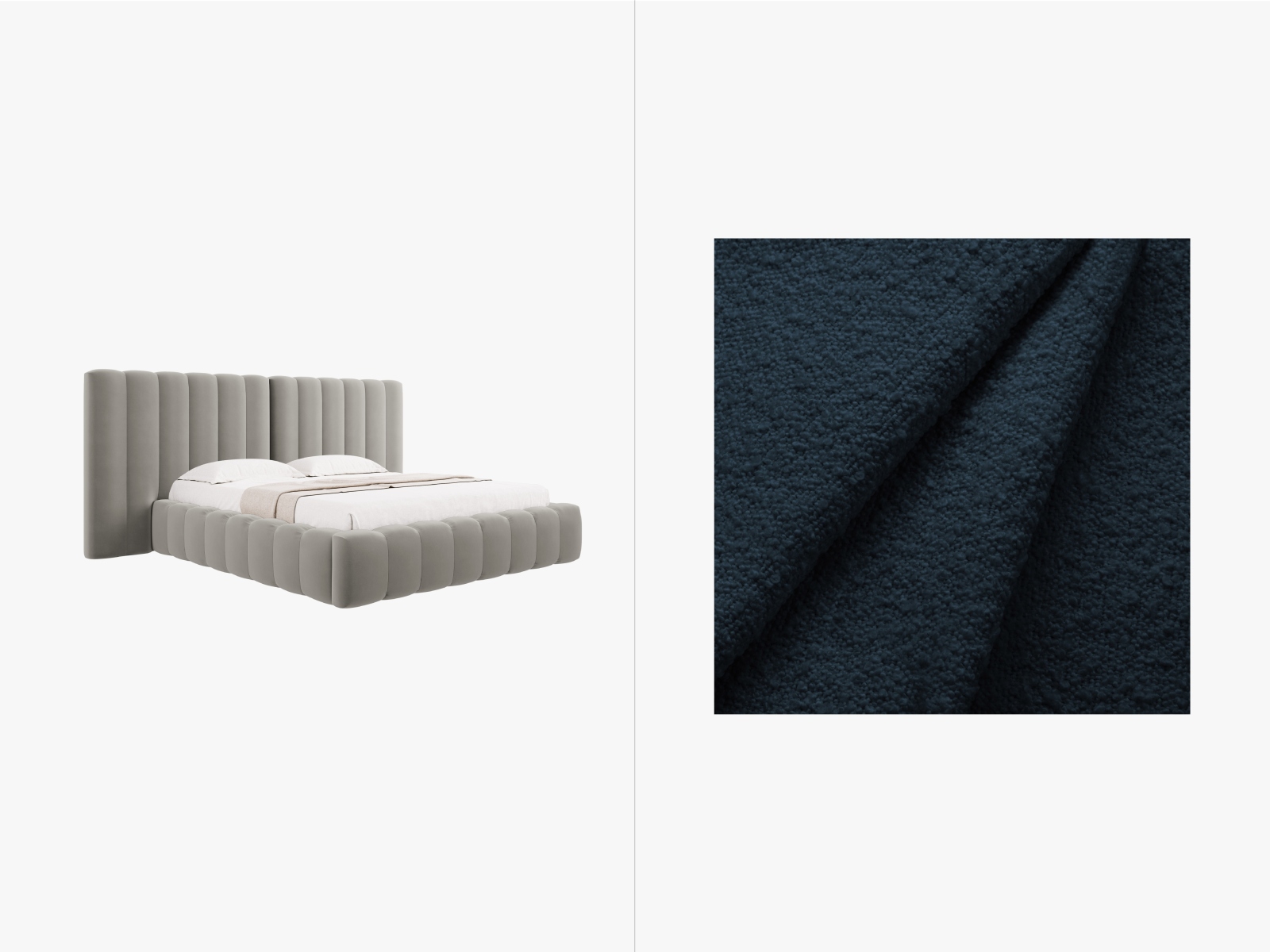 Boucle Storage Bed With Double Headboard, "Kelp", 350x230x100