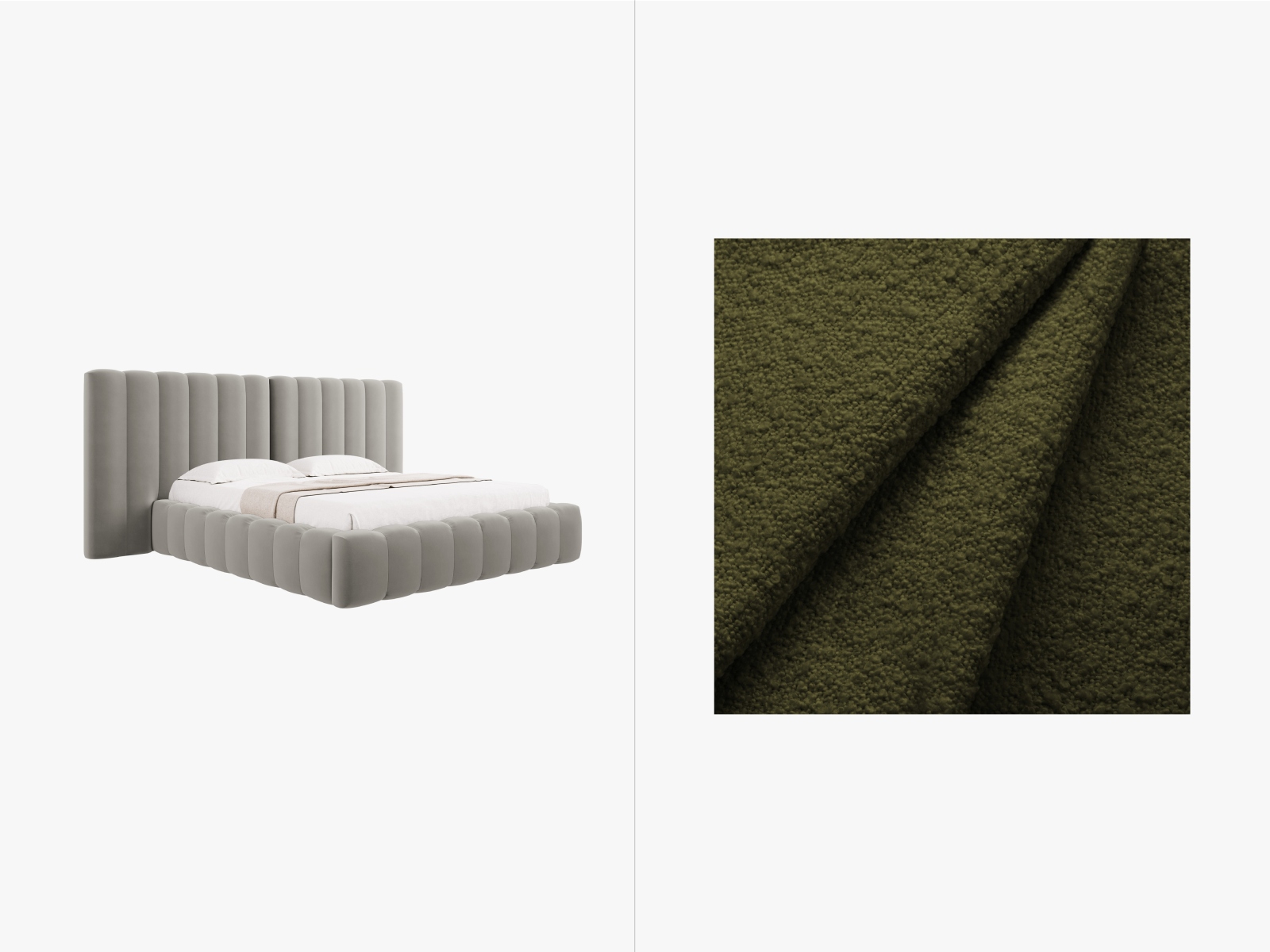 Boucle Storage Bed With Double Headboard, "Kelp", 350x230x100