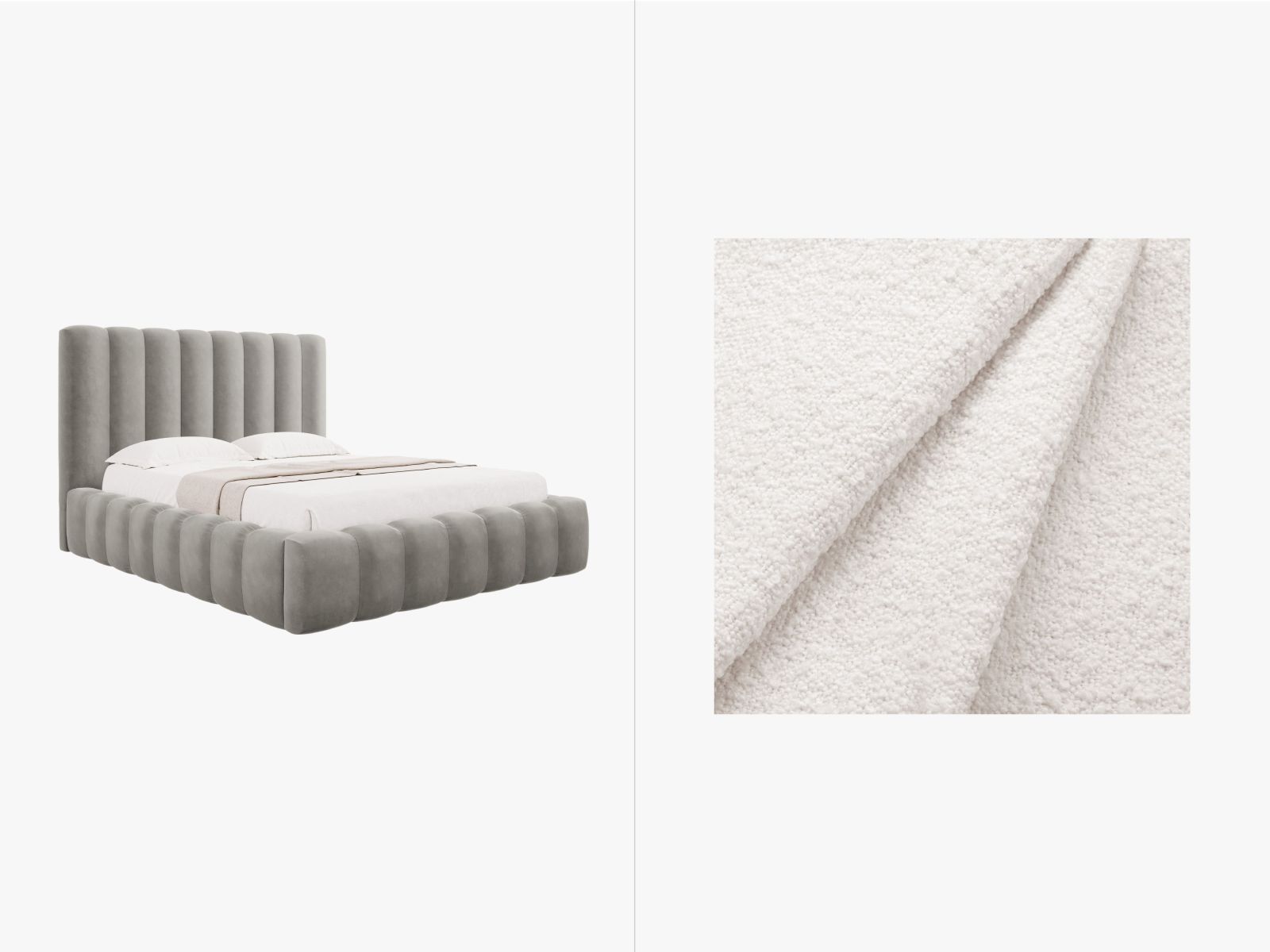 Boucle Storage Bed with Headboard, "Kelp", 185x230x125