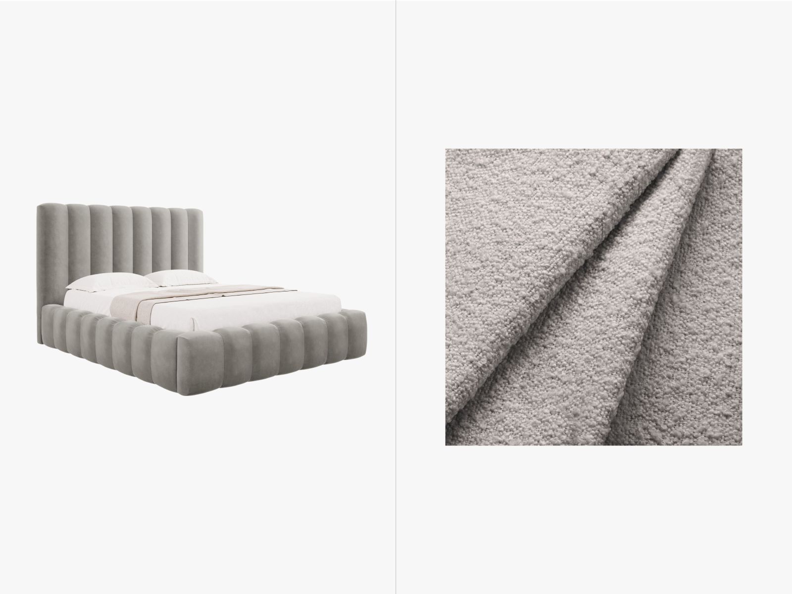 Boucle Storage Bed with Headboard, "Kelp", 185x230x125