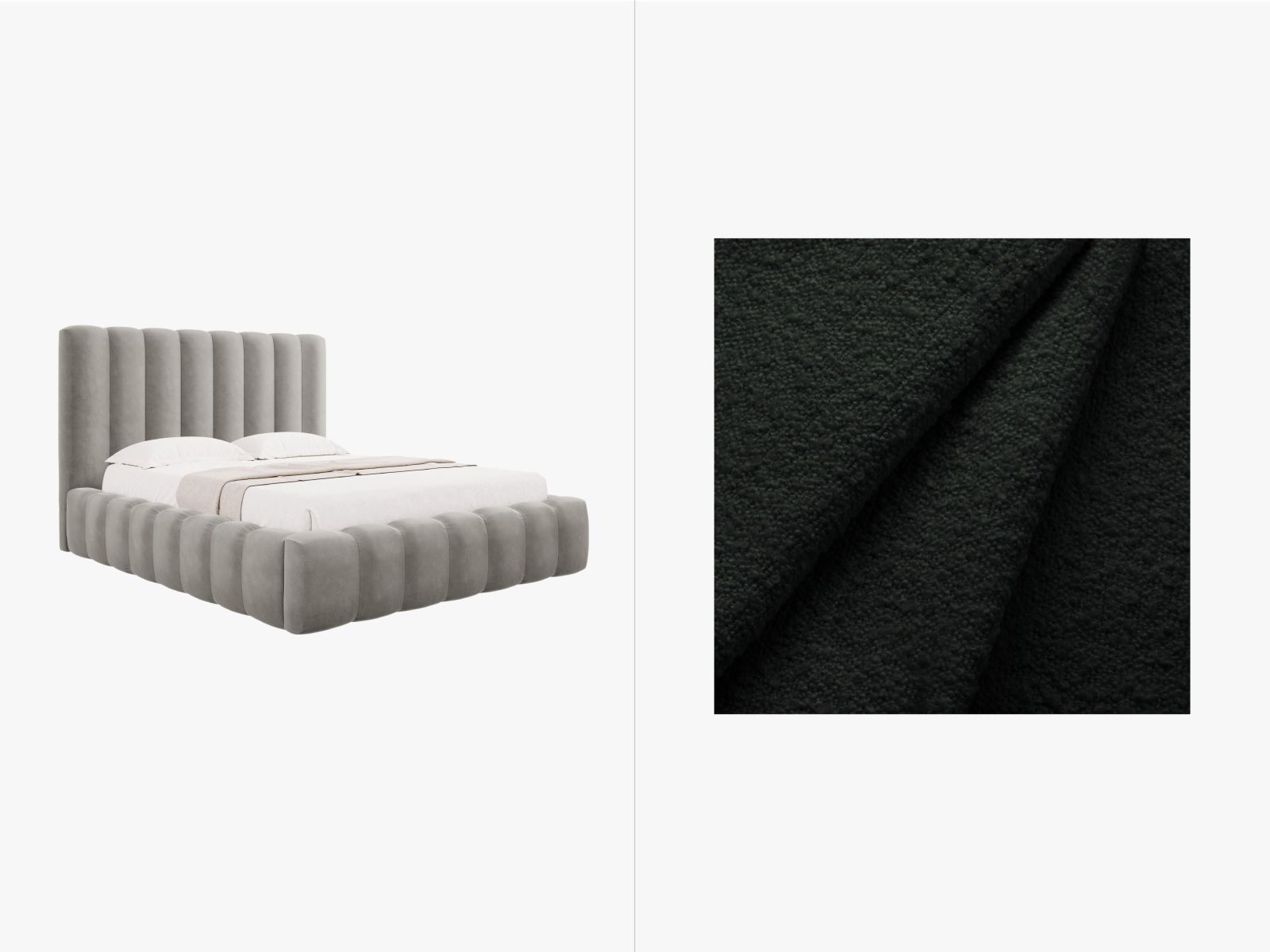 Boucle Storage Bed with Headboard, "Kelp", 185x230x125