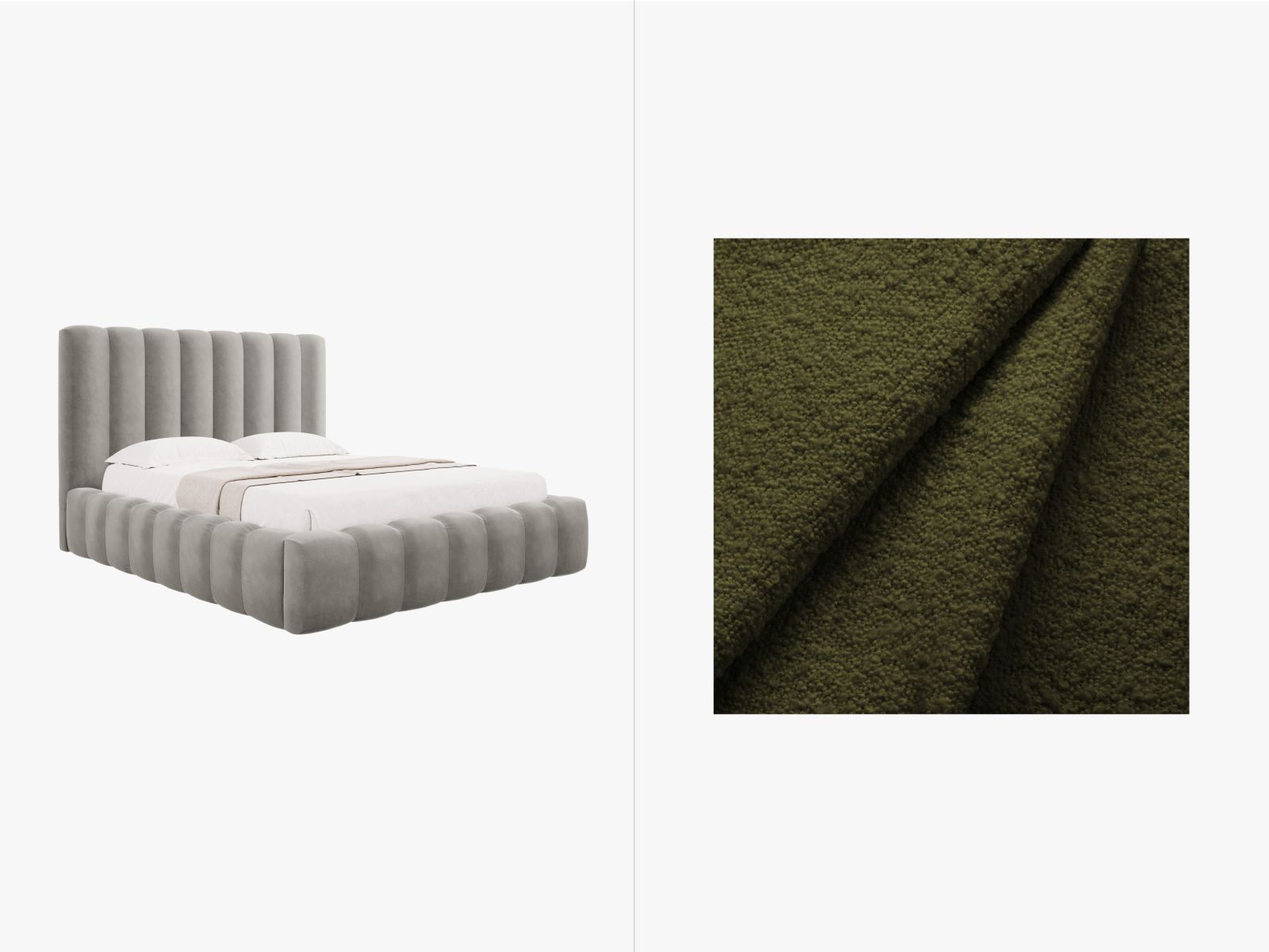 Boucle Storage Bed with Headboard, "Kelp", 185x230x125