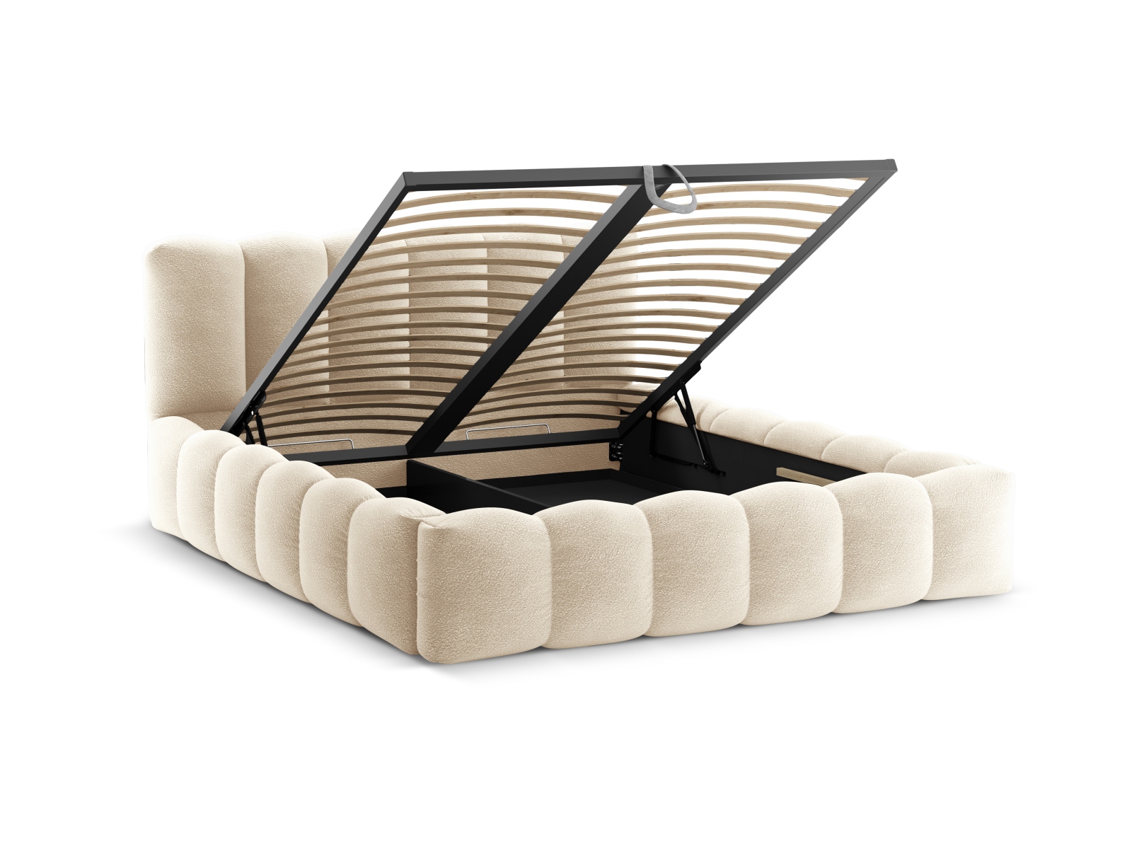 Boucle Storage Bed with Headboard, "Lupine", 186x226x95