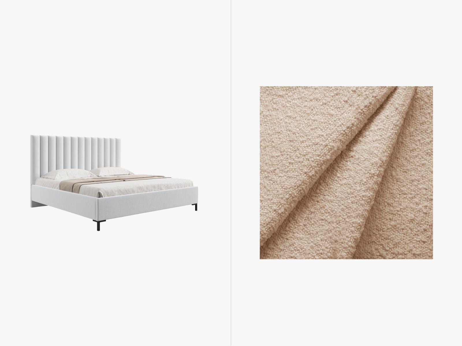 Boucle Storage Bed with Headboard, "Allison", 150x220x130