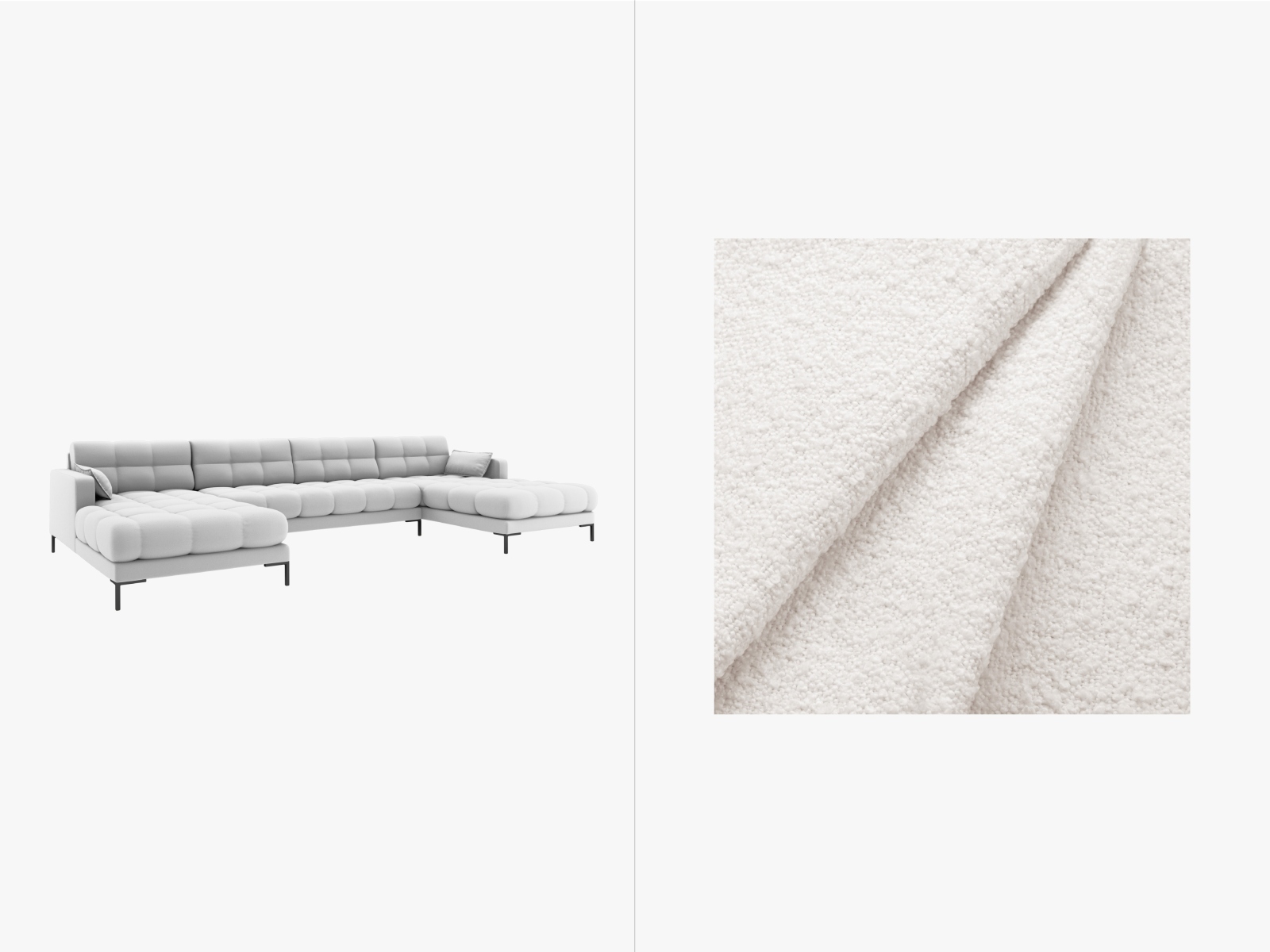 Boucle panoramic sofa, "Mamaia", 6 Seats, 383x185x75