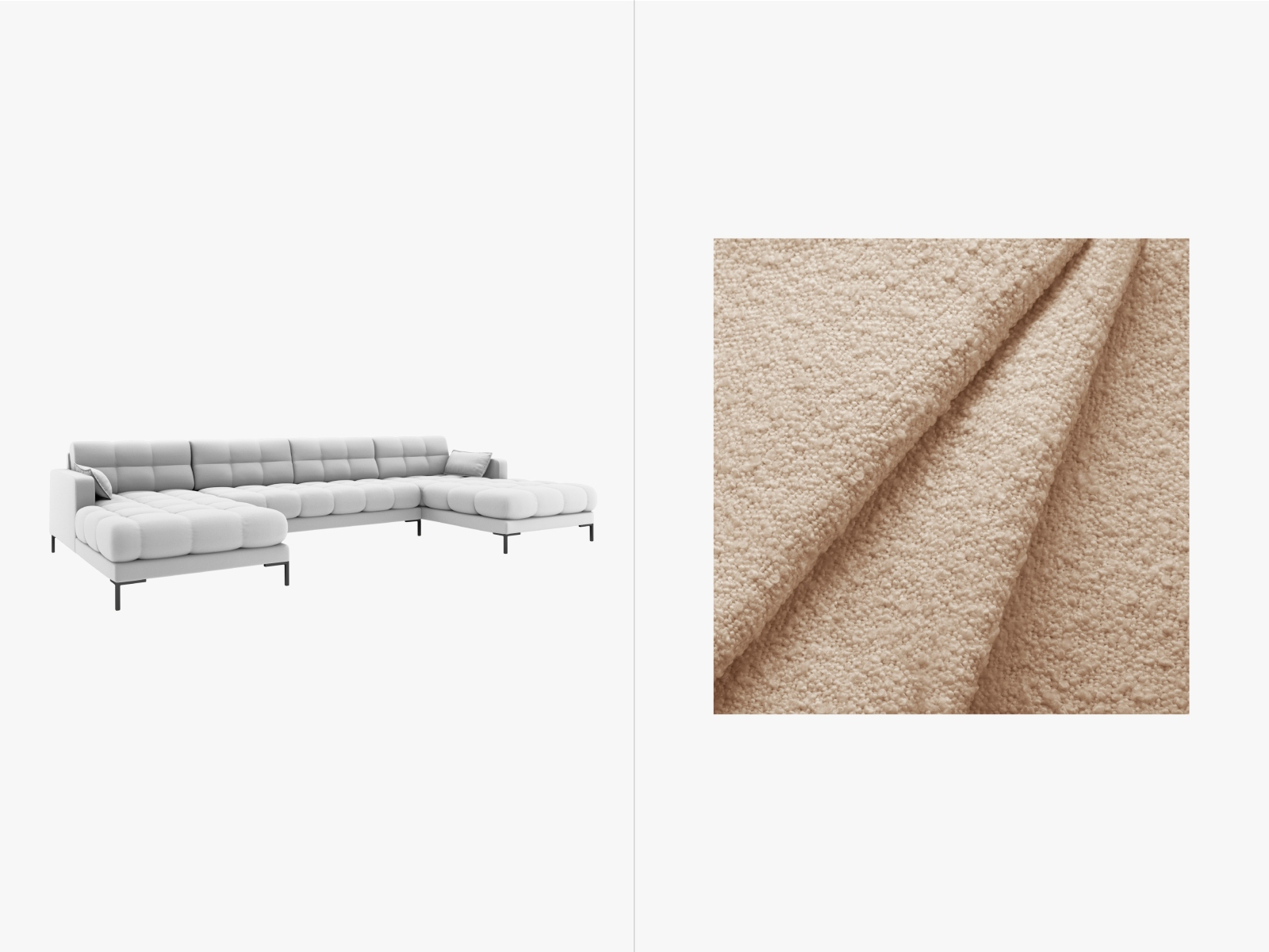 Boucle panoramic sofa, "Mamaia", 6 Seats, 383x185x75