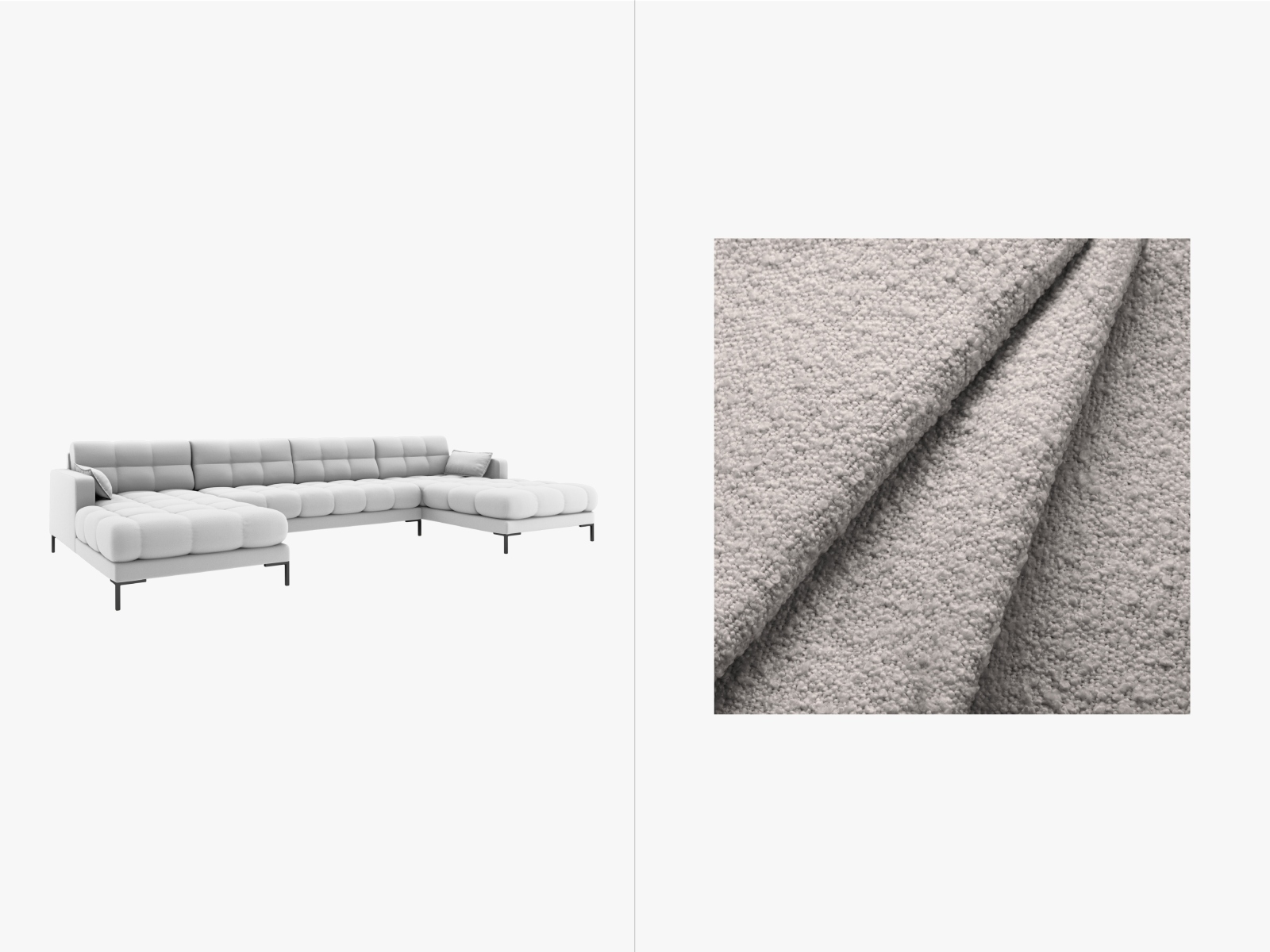 Boucle panoramic sofa, "Mamaia", 6 Seats, 383x185x75