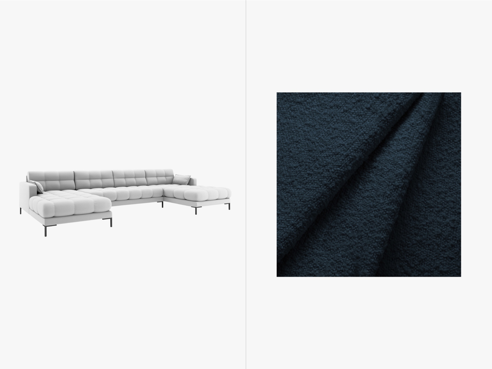 Boucle panoramic sofa, "Mamaia", 6 Seats, 383x185x75